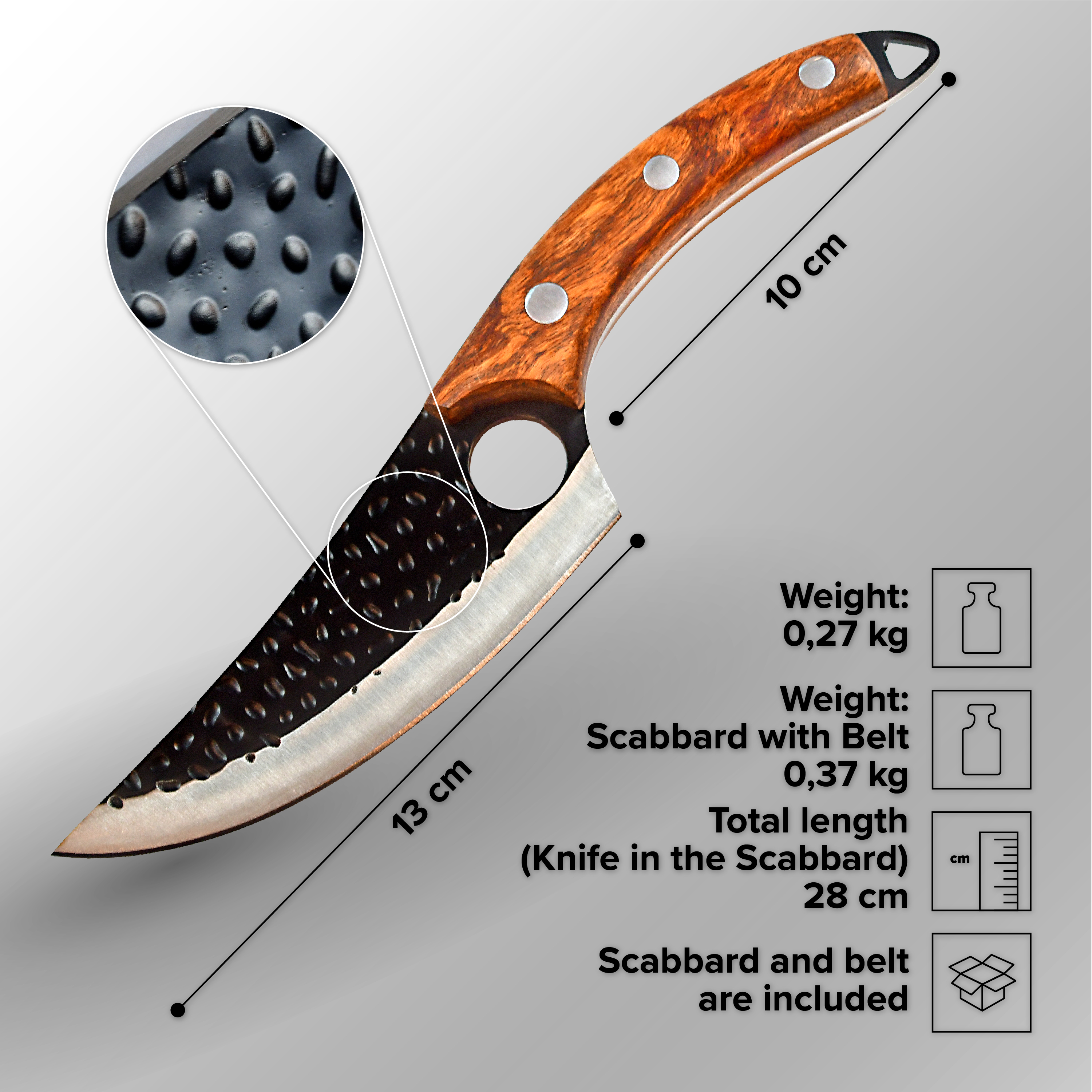 Serbisches Metzgermesser, Fleisch-Hackmesser, Ausbeinmesser mit Scheide