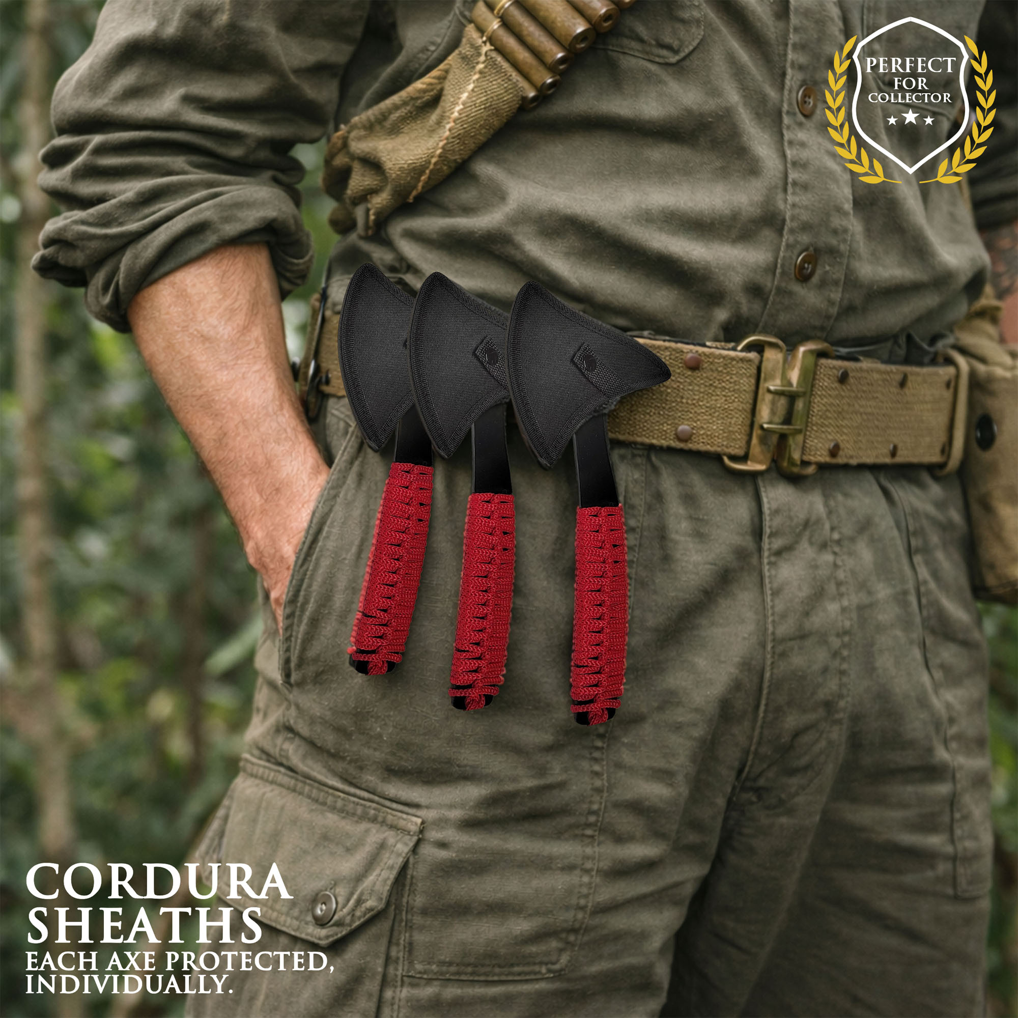 3er Wurfaxt Set mit Cordura-Scheiden