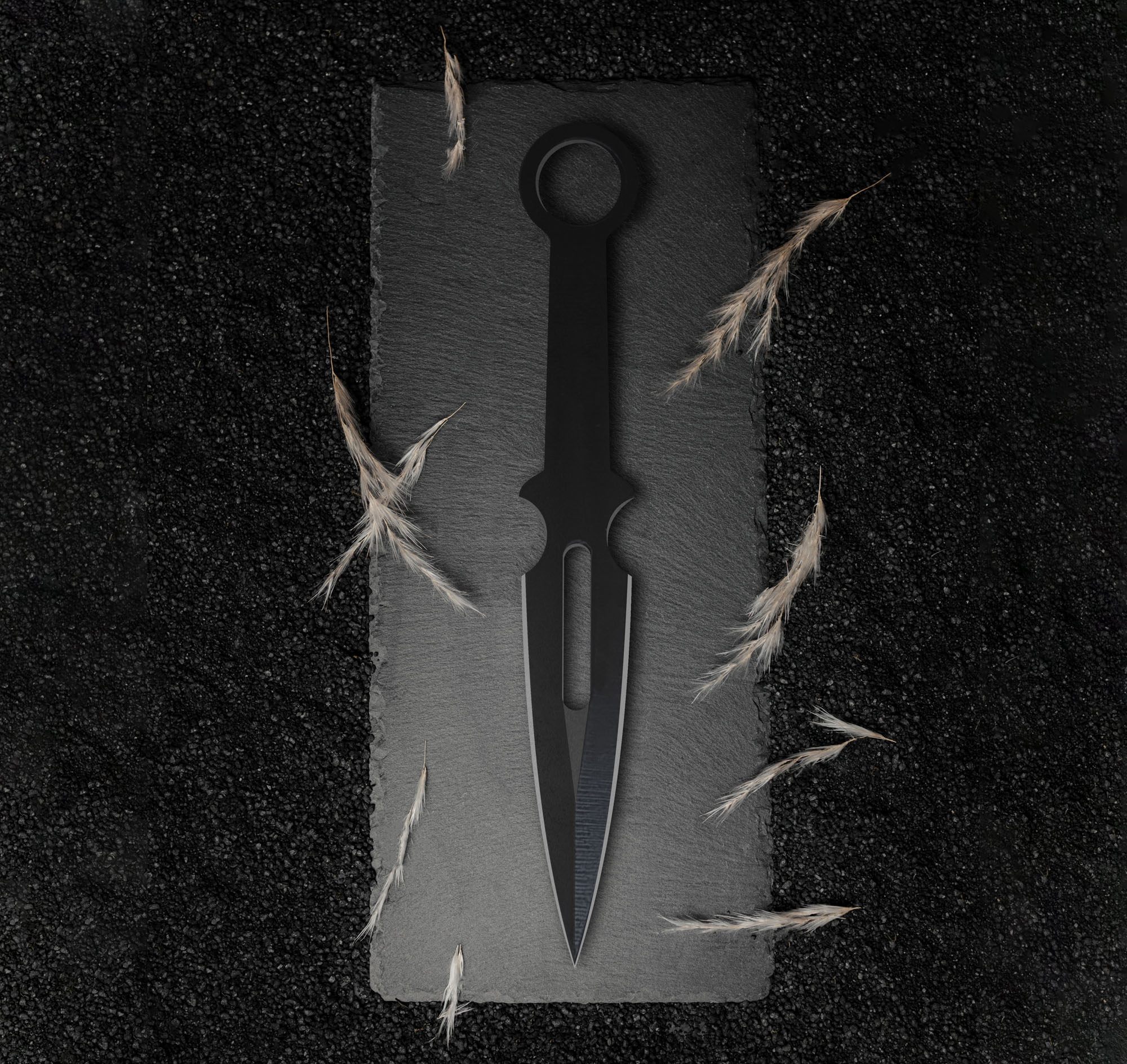 12 Black Throwing Knives with Sheath, Stainless Steel Kunai