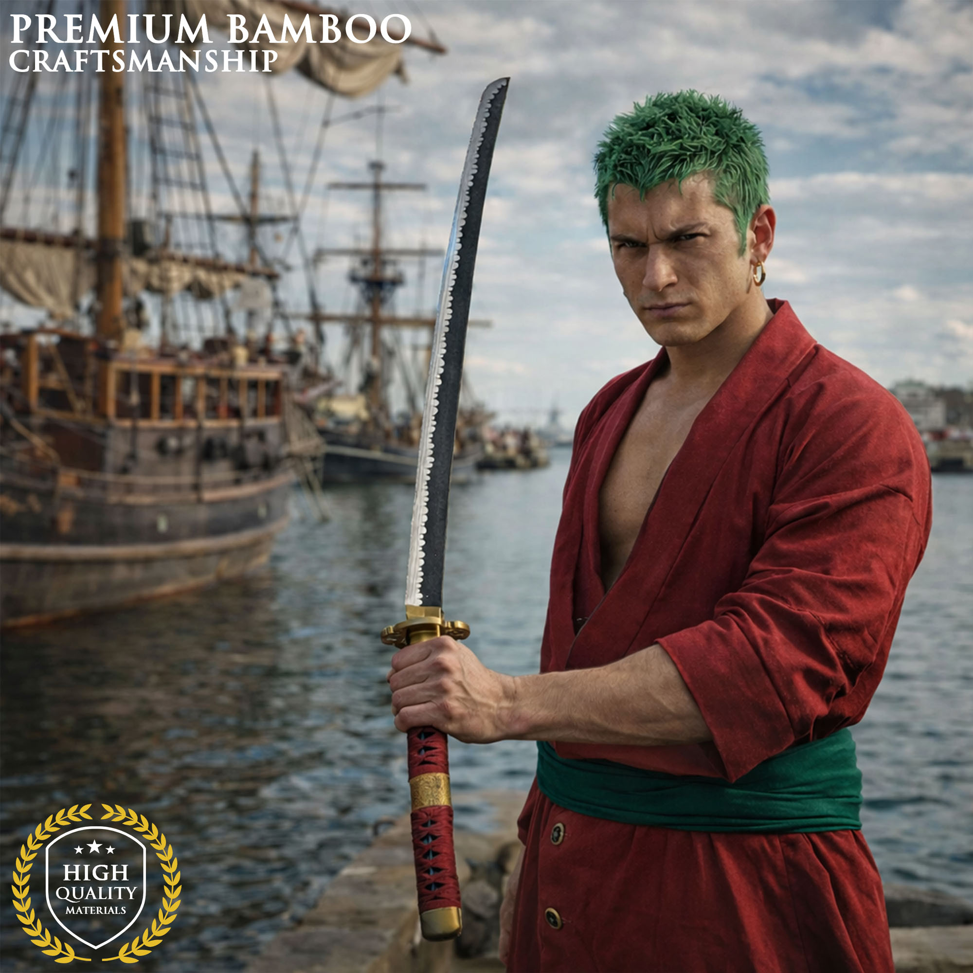 One Piece - Sandai Kitetsu Katana aus Holz mit Scheide und Ständer