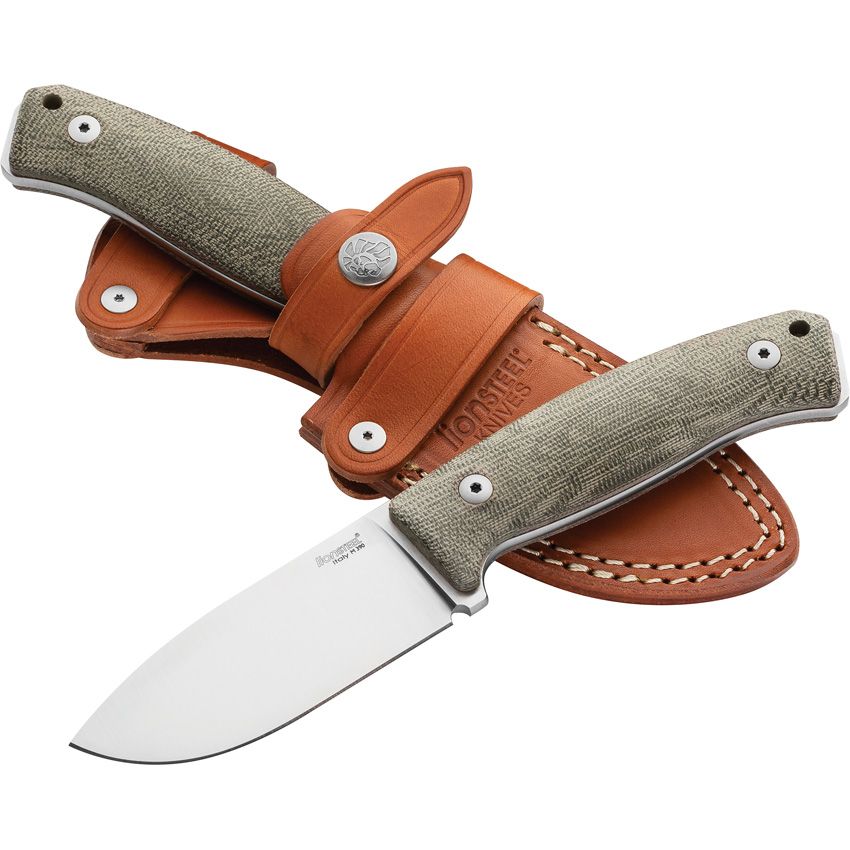 MCKF Hunter, M390 Drop Point, Green Canvas Micarta Handle, Leather MOLLE Sheath