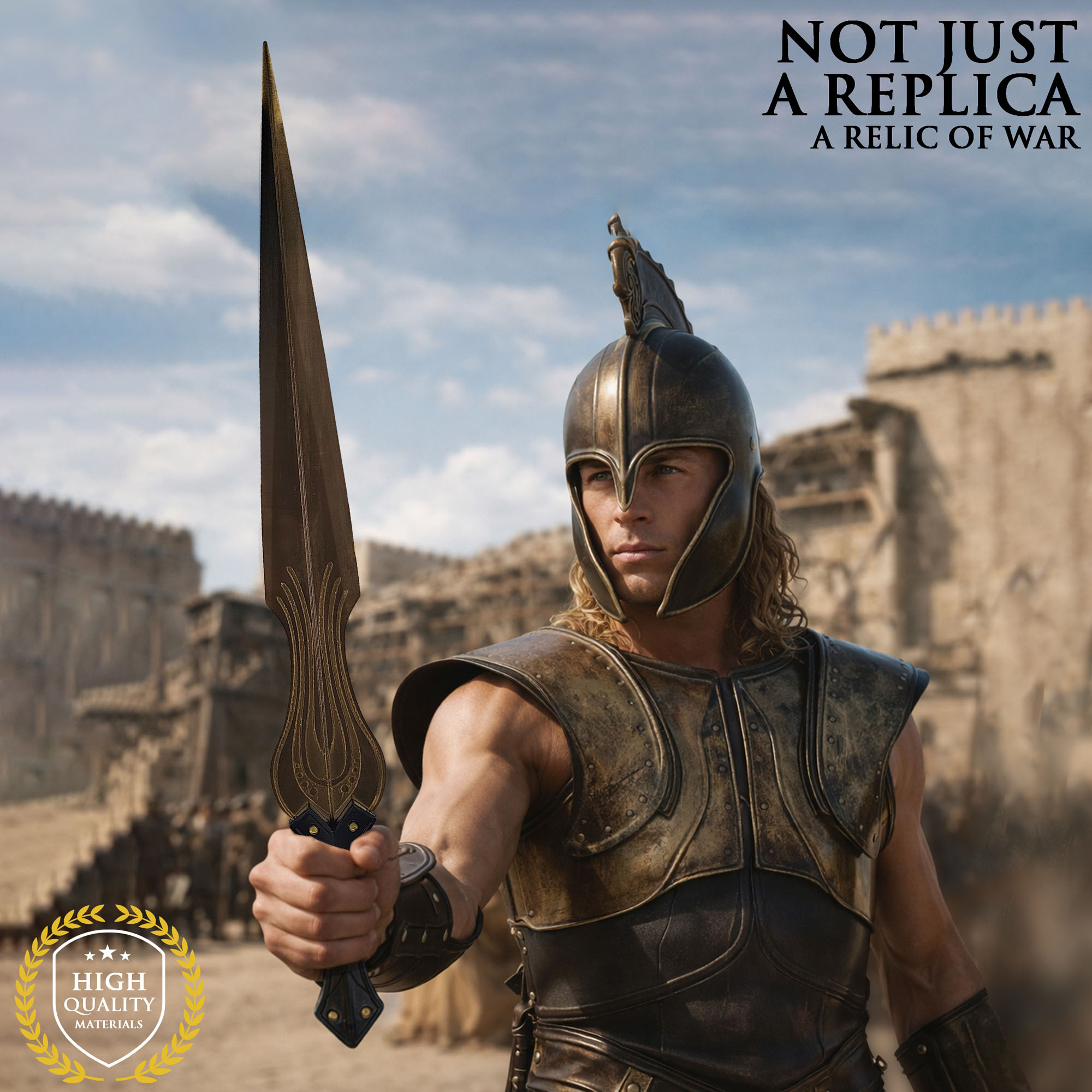 Troja: Das Schwert des Achilles – 80cm Stahl-Replik inkl. Wandhalter