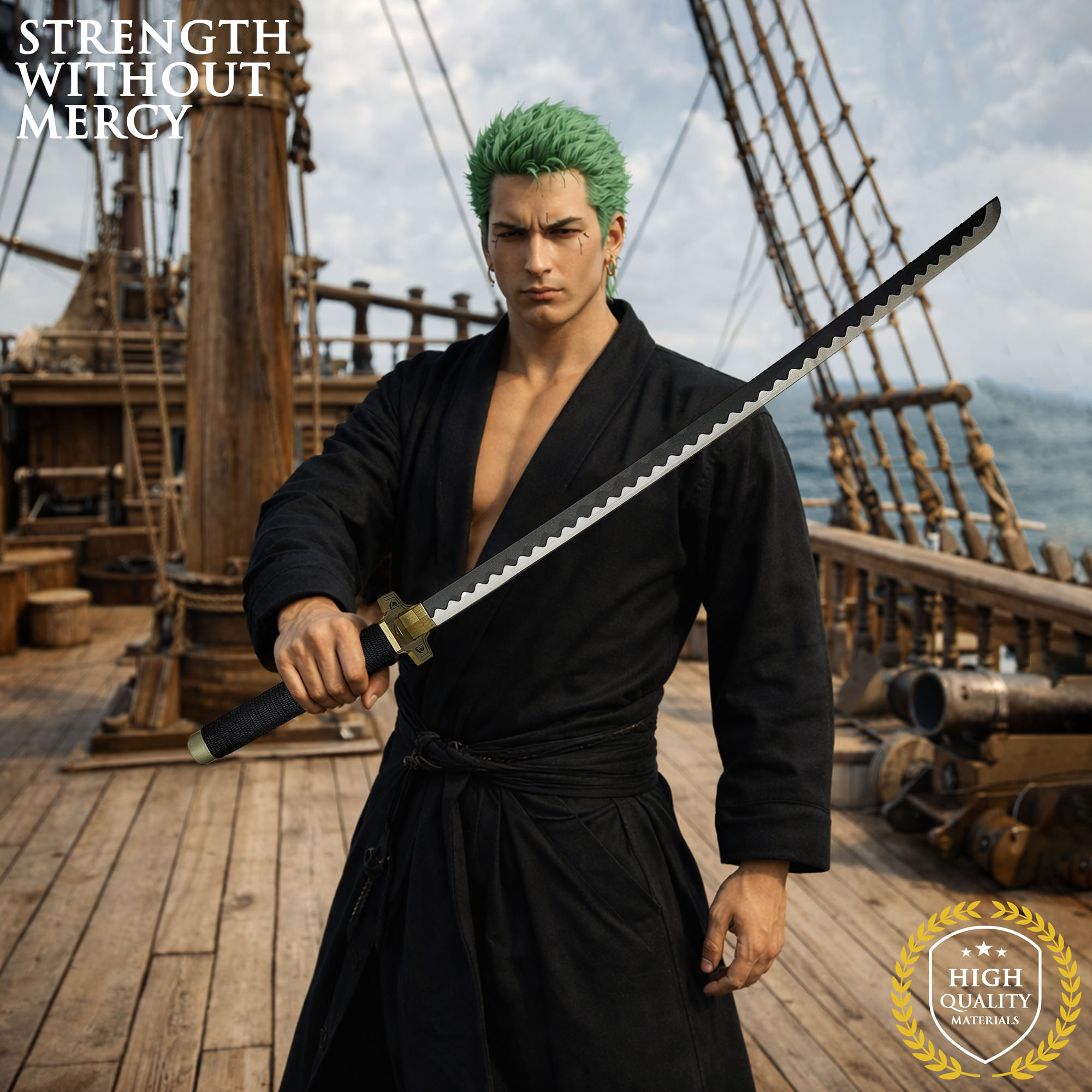 One Piece - Roronoa Zoro Yubashiri Wooden Katana with Sheath and Stand