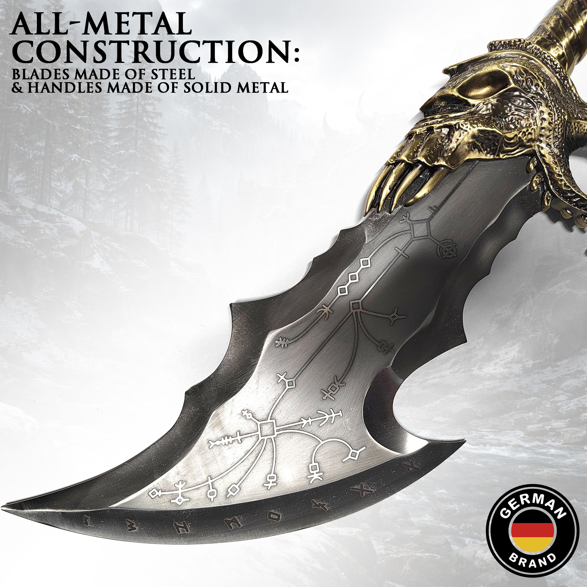 God of War: Kratos' Chaosklingen – Massive Vollmetall-Replik (2er Set) mit Wandhalter