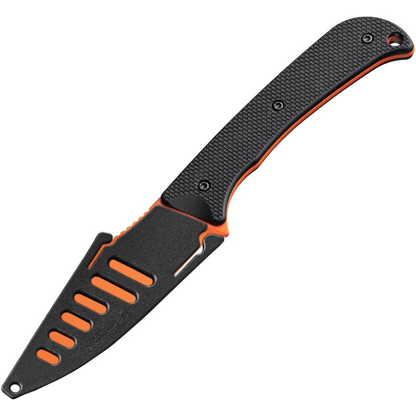 Extrak, CPM-M4 Hunter Orange Clip Point, Black G10 Handle, Kydex Sheath