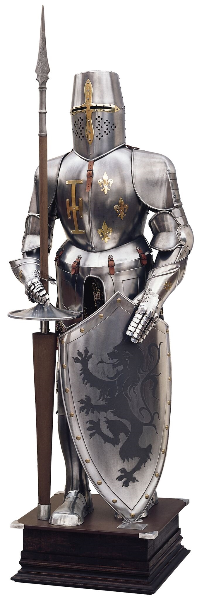 Ornate tournament armor with lance and shield