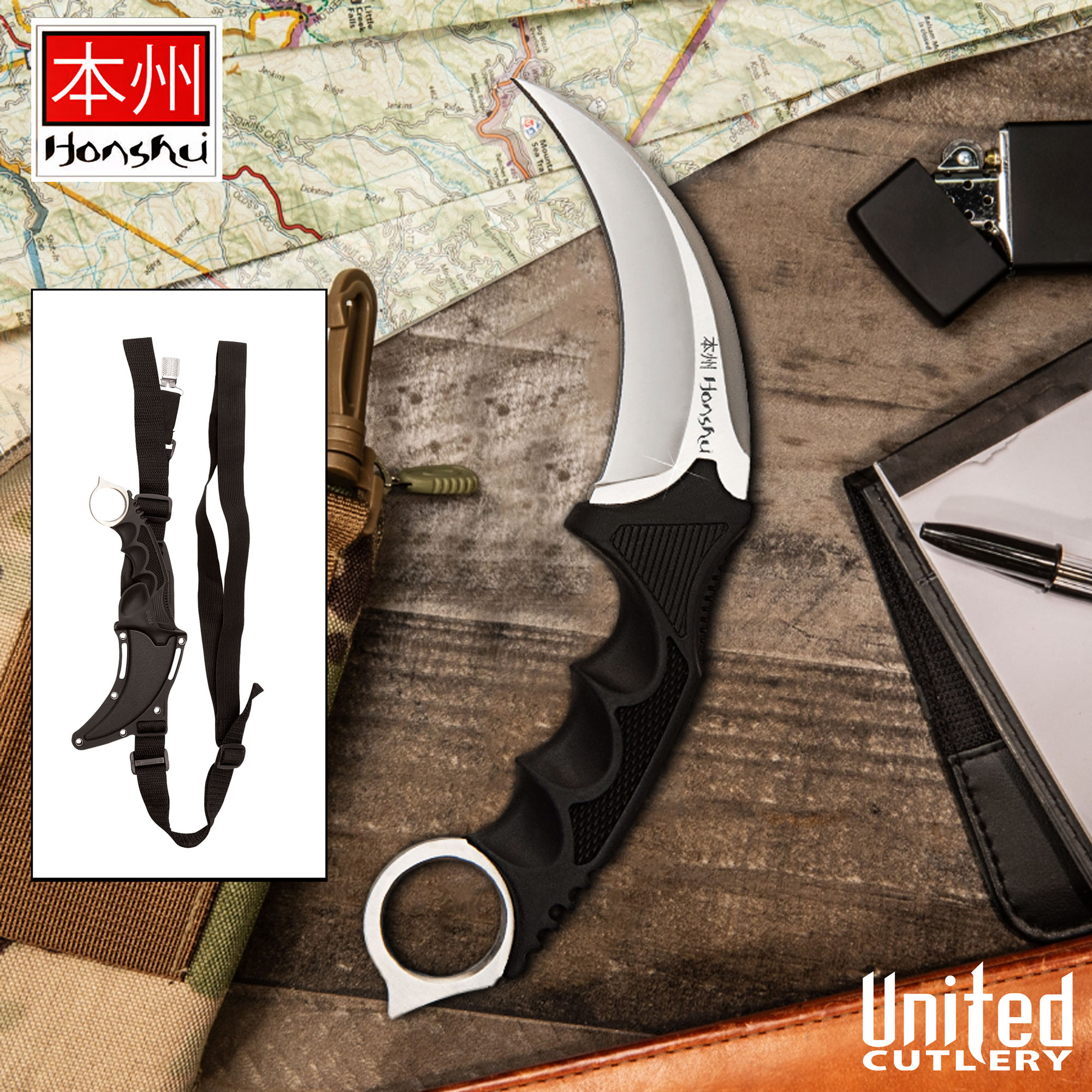 United Honshu Kerambit Satin with shoulder harness