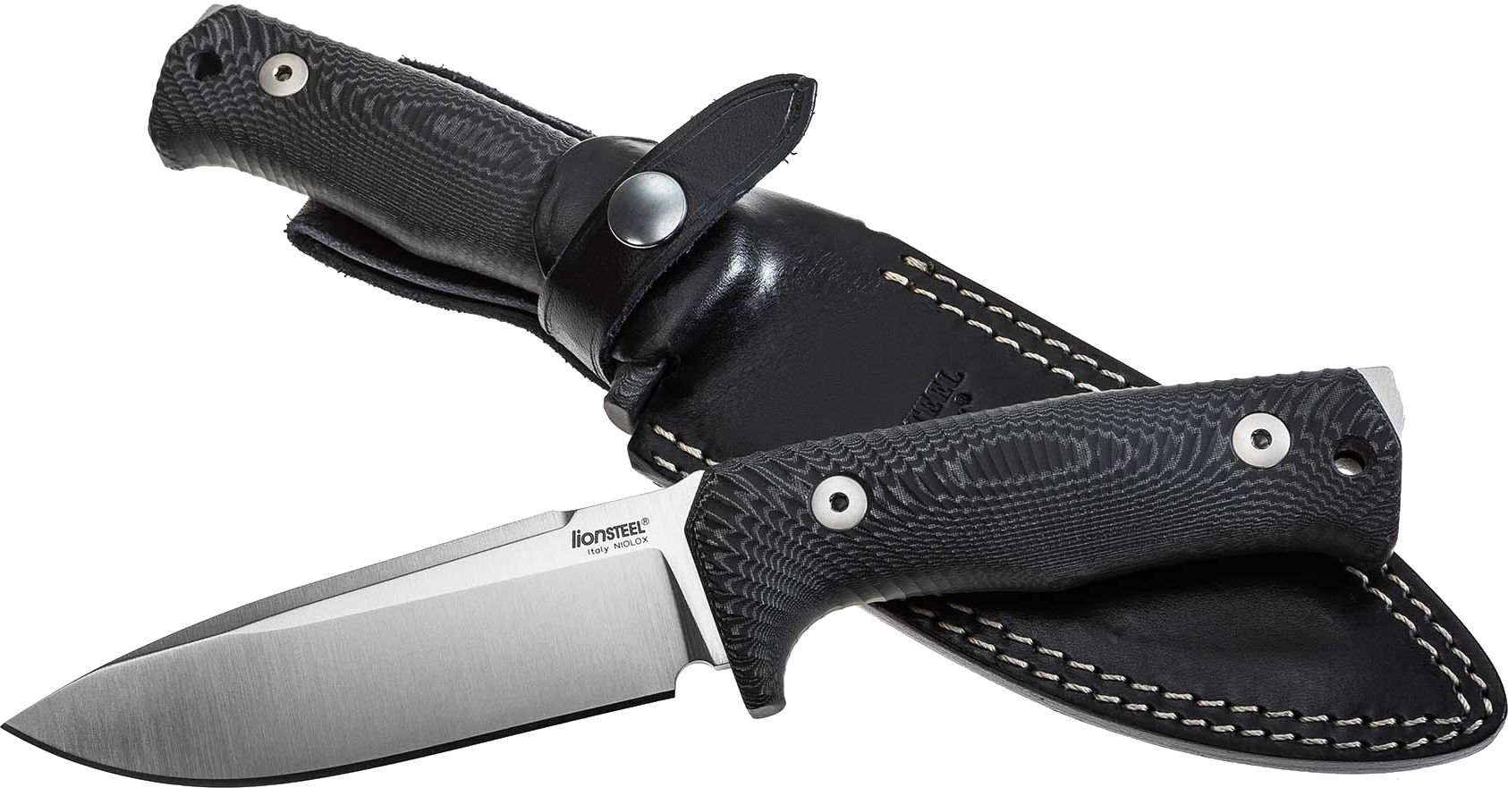 T5 MI Solid, Satin Niolox Blade, Single Piece Black Micarta Handle, Leather Sheath