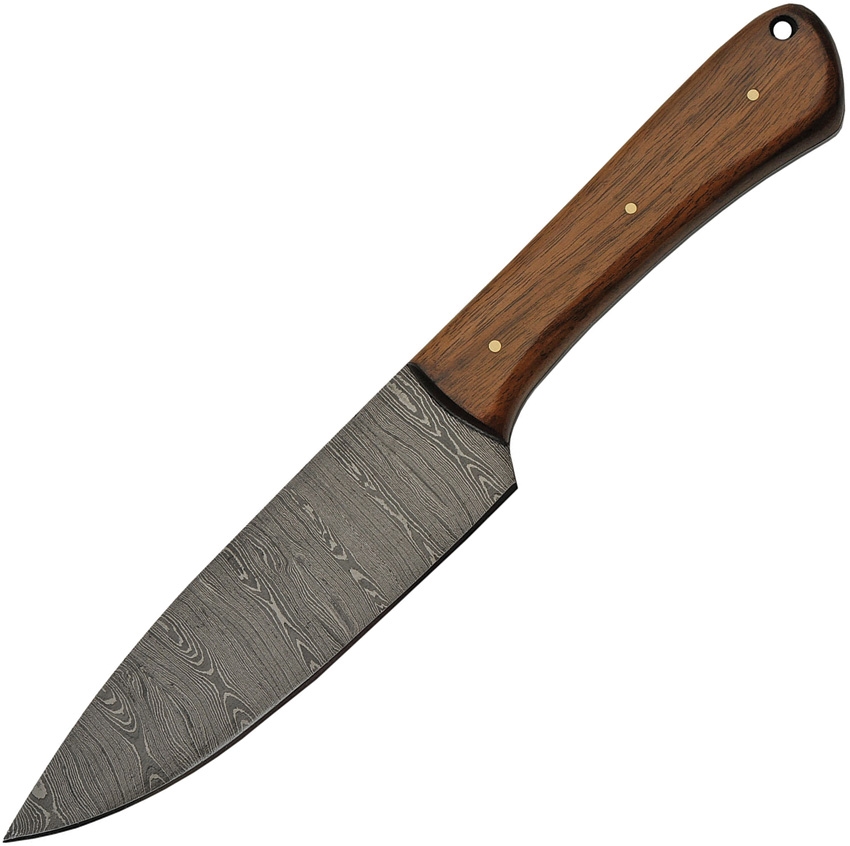 Damascus knife with a wooden handle