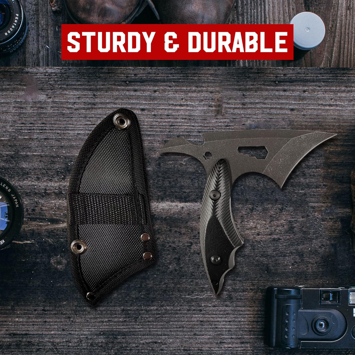 Zwei Mini Camping Äxte Bundle (Silberne + Schwarze Klinge)