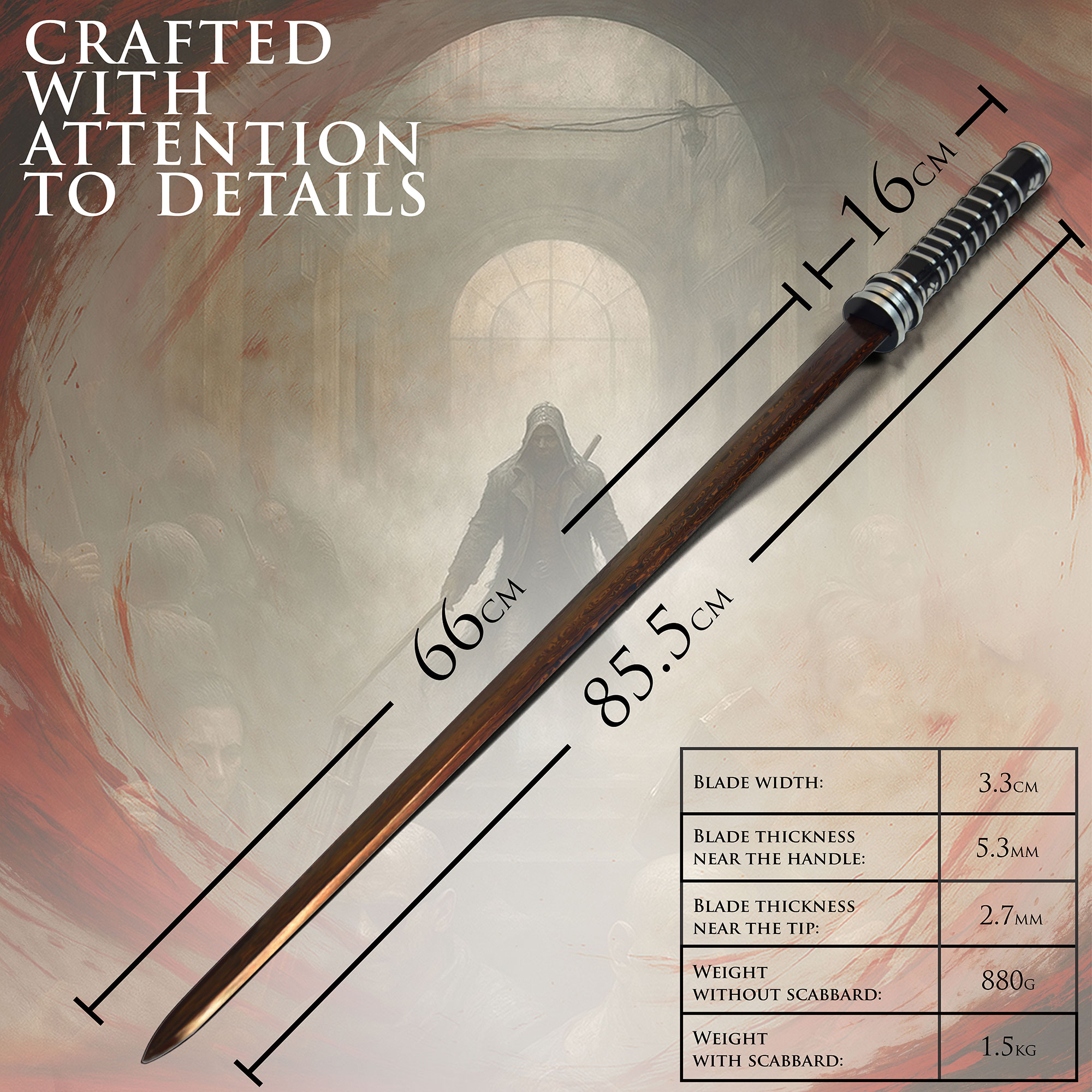 Gefaltetes Blade Schwert mit Scheide - handgeschmiedet Blutdamast Edition