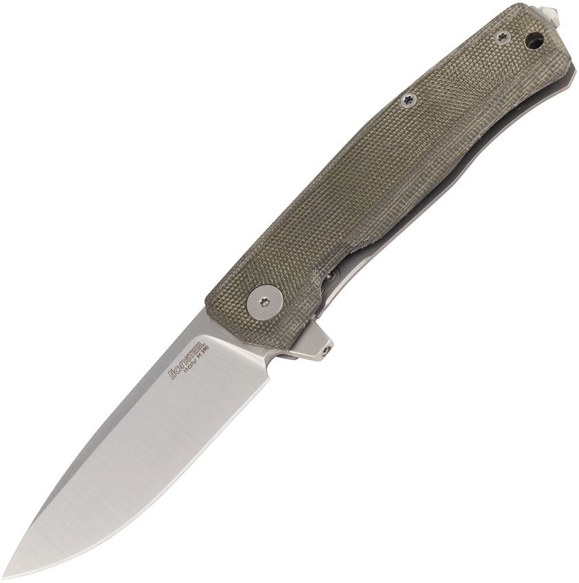 Myto, M390 Satin Blade, Green Canvas Micarta and Titanium Handle