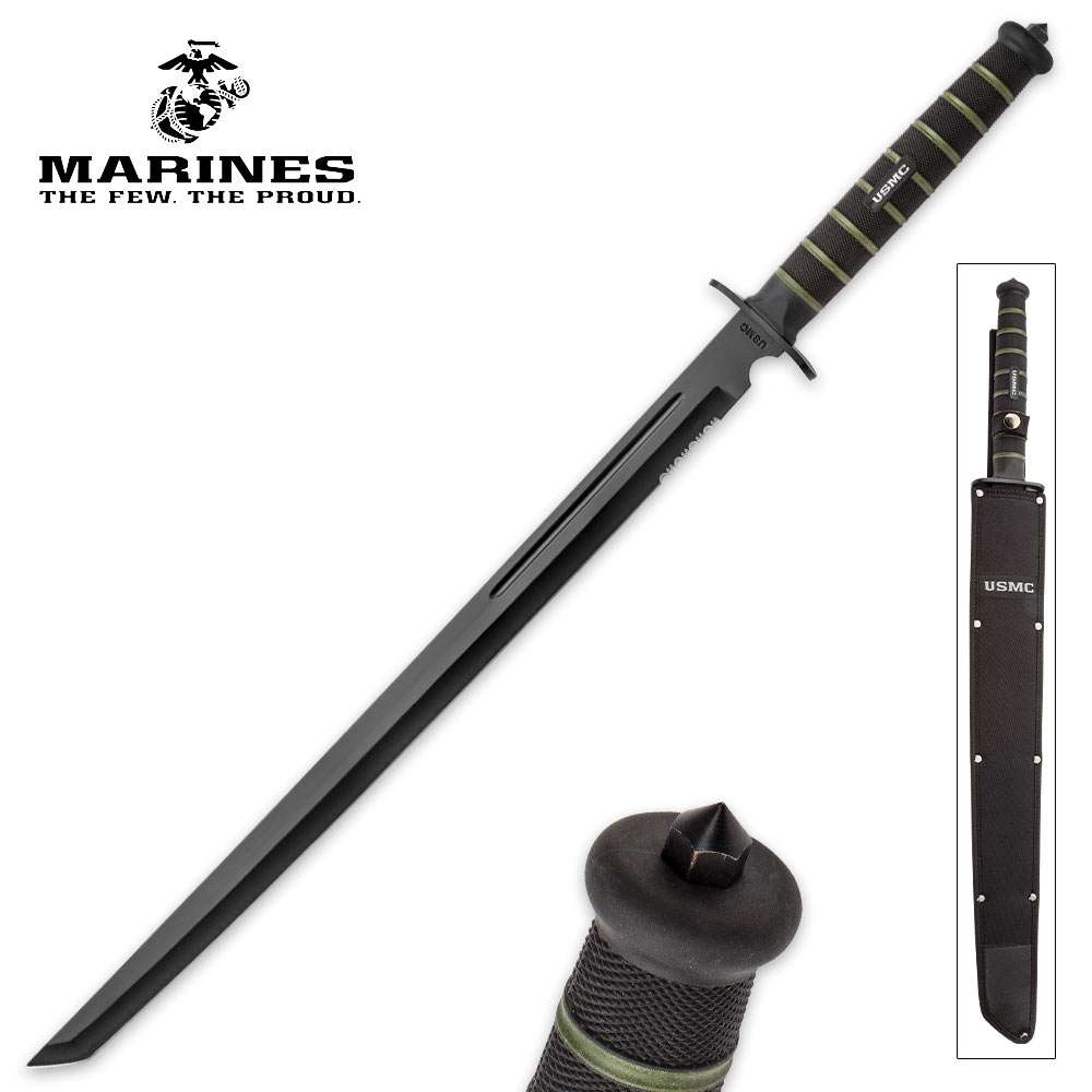 USMC Blackout Combat Tanto Sword with Nylon Sheath