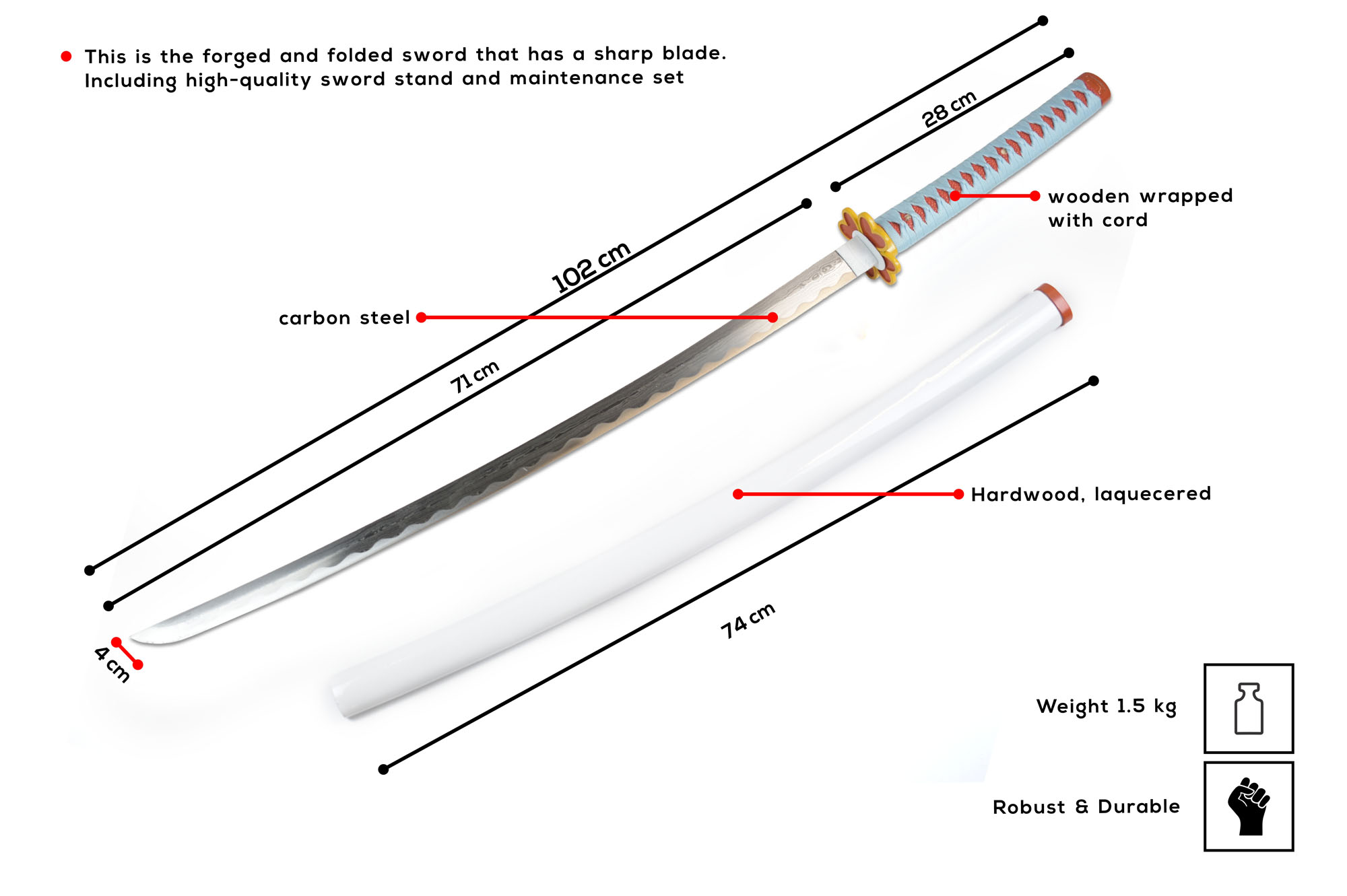 Demon Slayer: Kimetsu no Yaiba - Kanroji Mitsuri's Sword - handforged and folded, Set