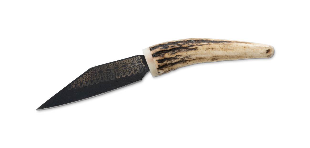 Scramasax with stag horn handle and leather sheath 