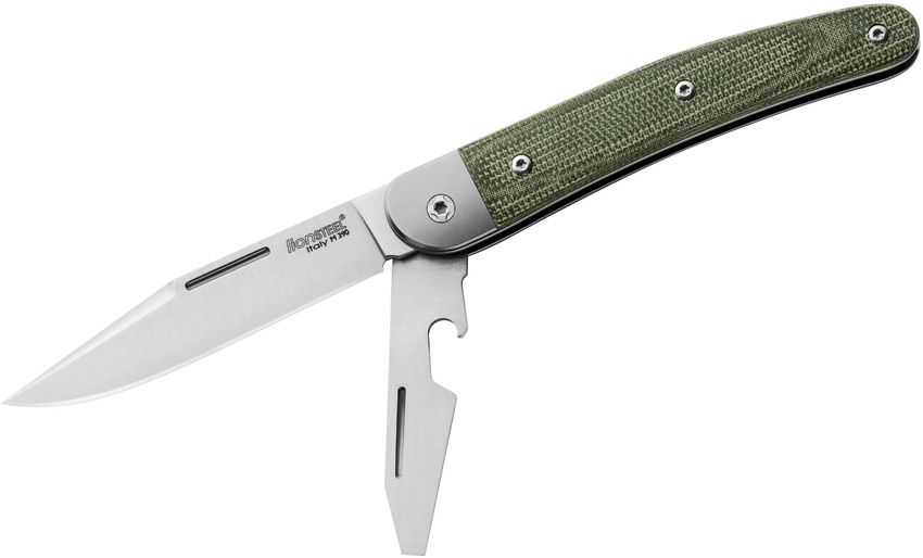 JK2, M390 Clip Point-Klinge und Flaschenöffner, grüner Canvas-Micarta-Griff