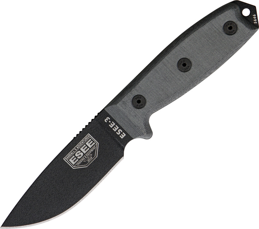 Esee Modell 3, glatte Schneide mit Scheide, schwarz