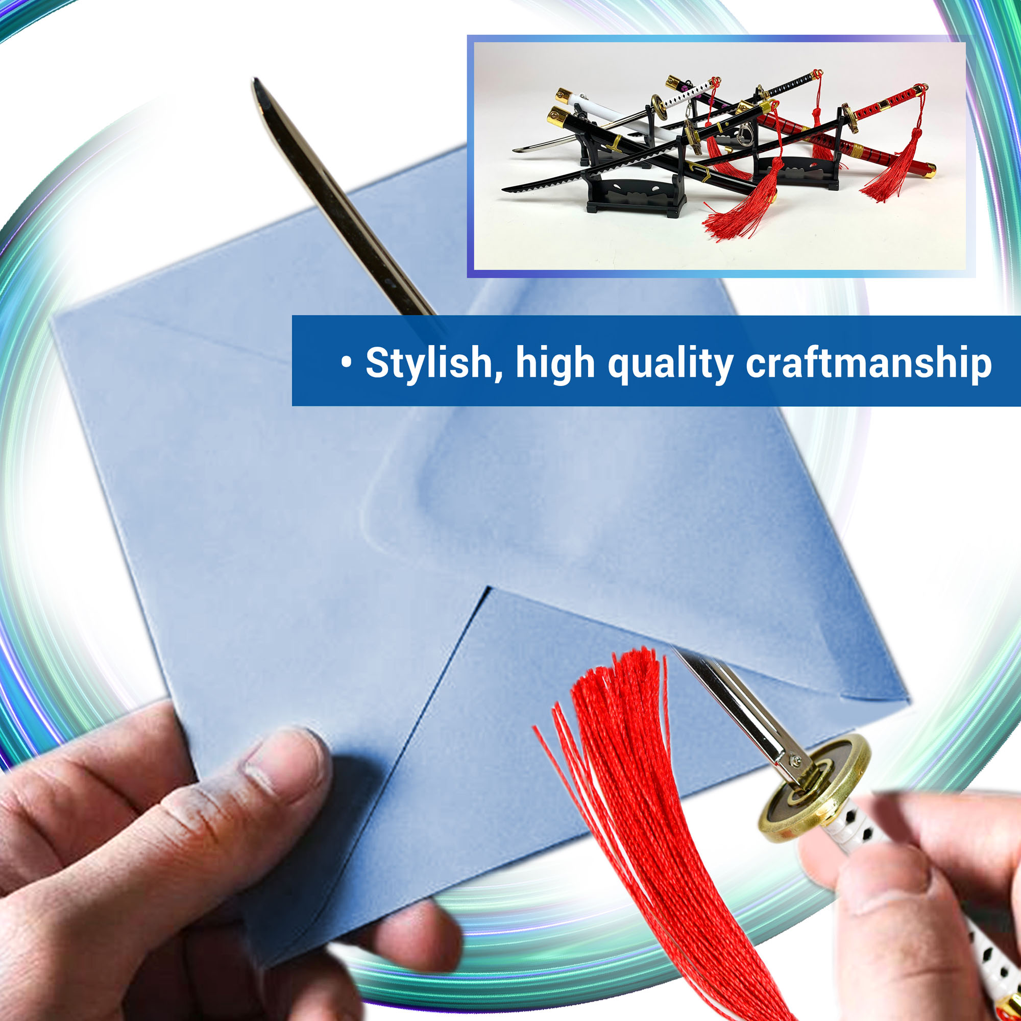 One-Piece-Schwert– Roronoa Zorro Set aus 4 Katanas, Samuraikatana-Brieföffner mit Scheide & Ständer