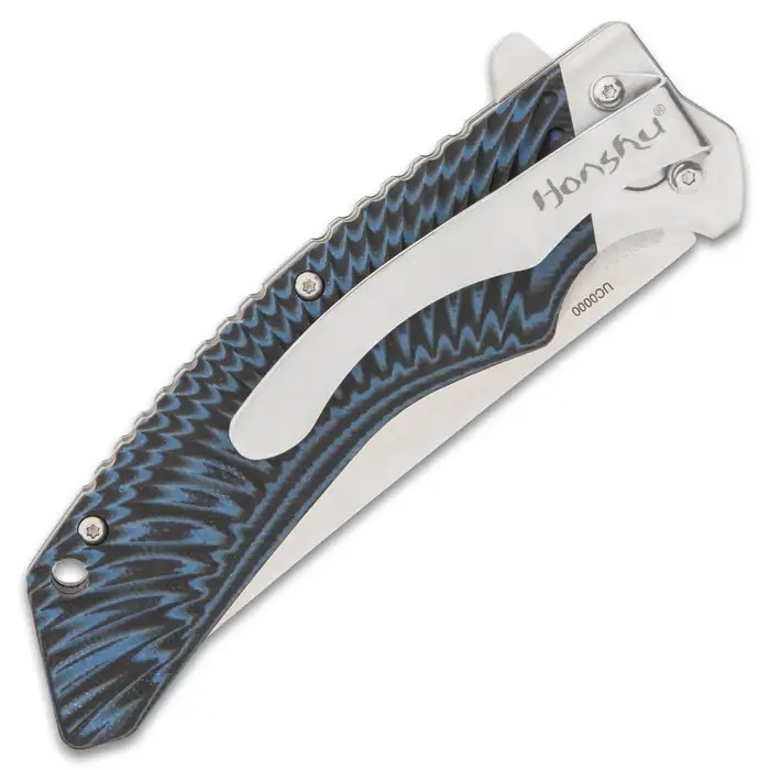 Honshu Black And Blue Sekyuriti Ball Bearing Pocket Knife - D2 Tool Steel Blade