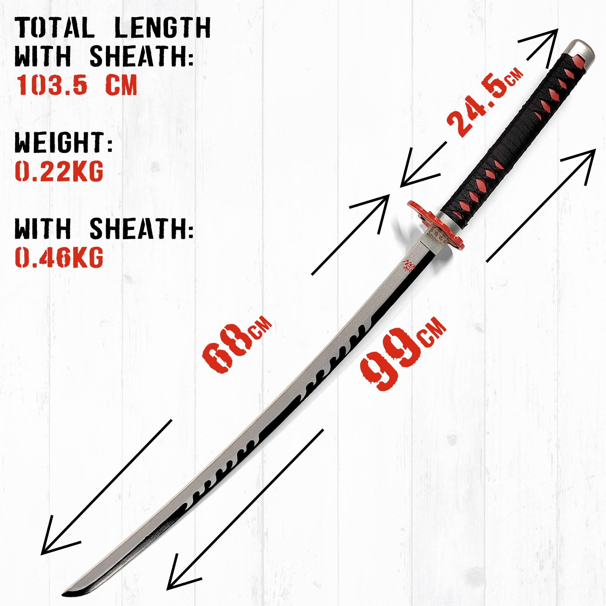 Demon Slayer - Tanjiro Kamado Schwert v2 - Fire Breath aus Holz mit Scheide