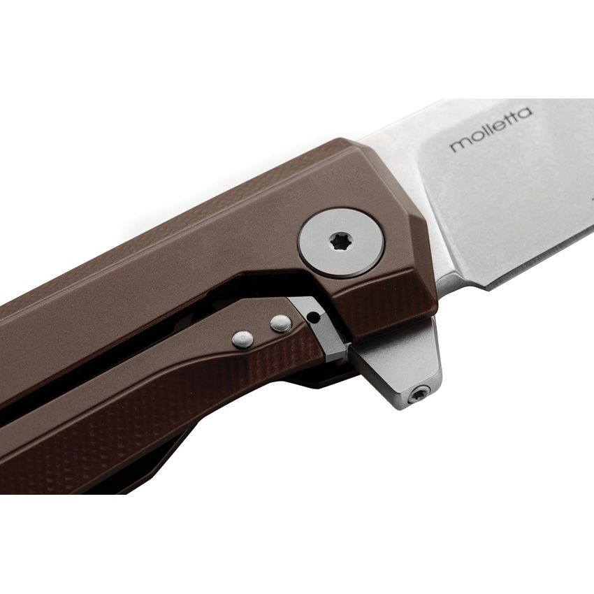 Myto, M390 Satin Blade, Brown Aluminum Handle