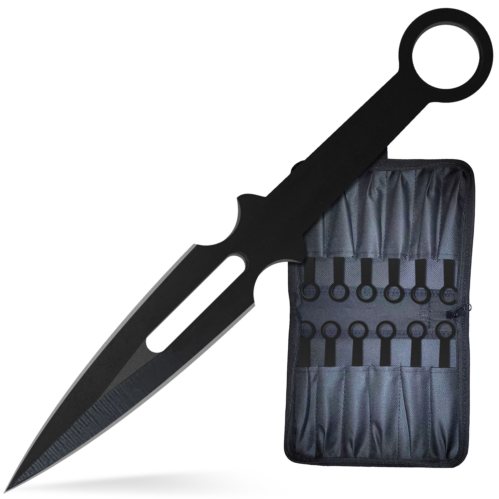 12 Black Throwing Knives with Sheath, Stainless Steel Kunai