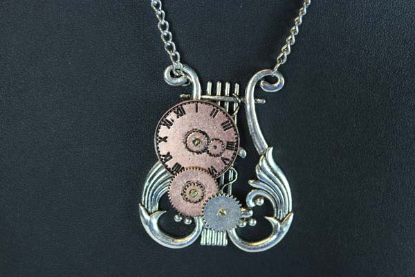 Steampunk Anhänger mit Kette - Harfe