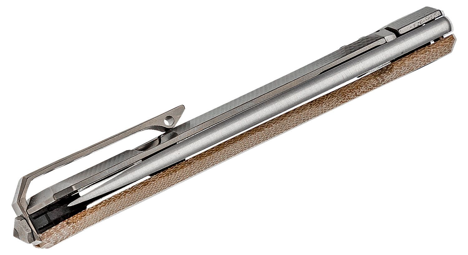 Myto, M390 Satin Blade, Natural Canvas Micarta and Titanium Handle