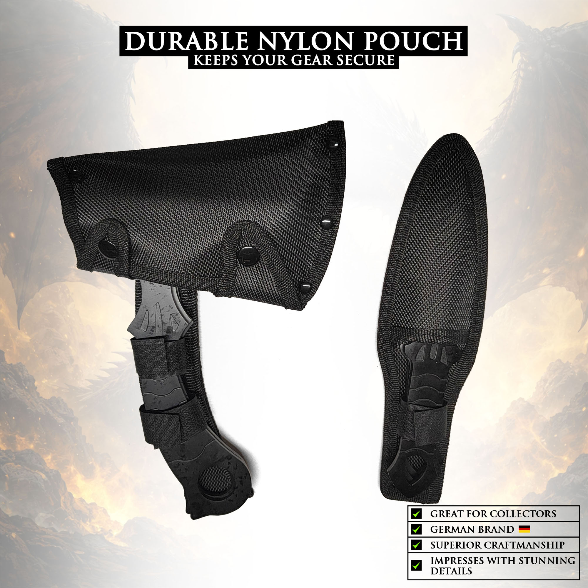 3 Wurfmesser + 3 Wurfäxte mit Scheibe – Wurfset mit Nylon-Pouch