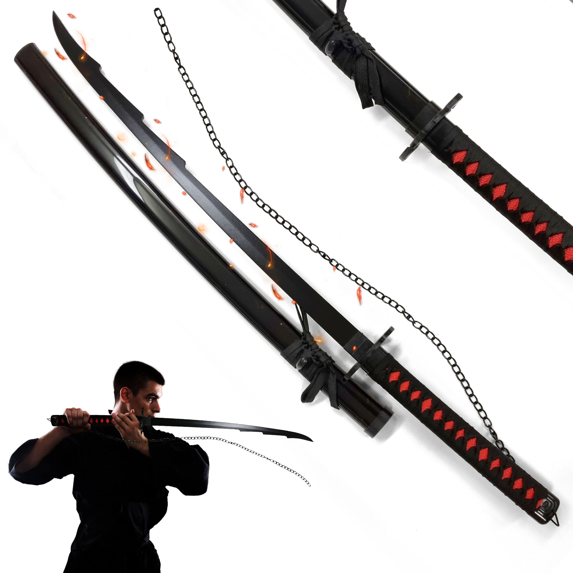 Bleach - Ichigo Shikai Cutting Moon Zangetsu Sword with Sheath - Wooden Version