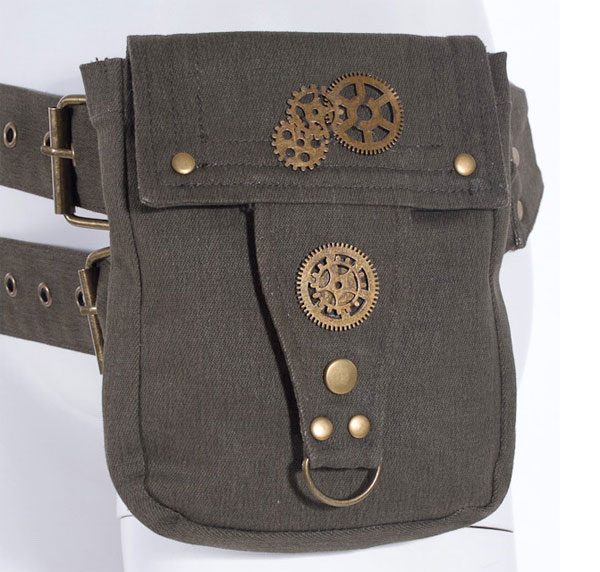 Steampunk Tasche mit Gürtel, grün