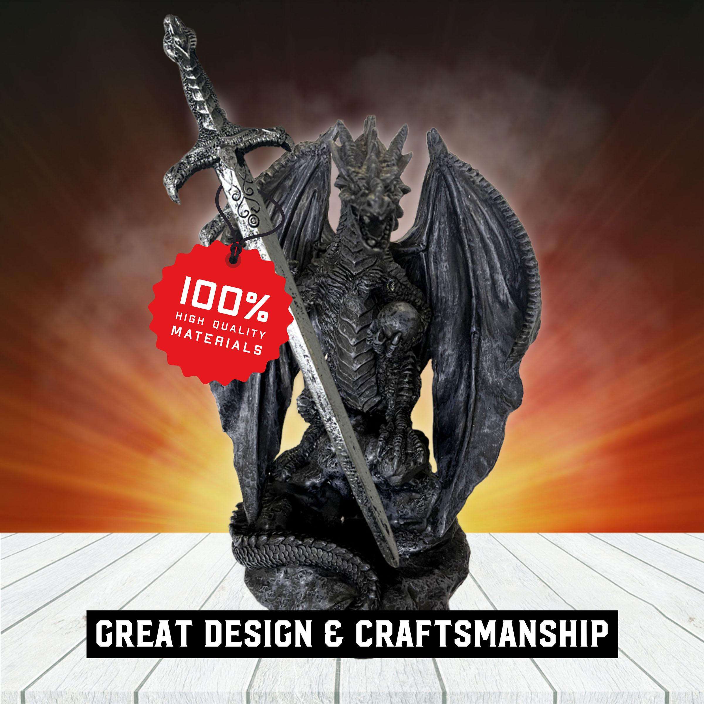 Drache mit Schwert aus Resin