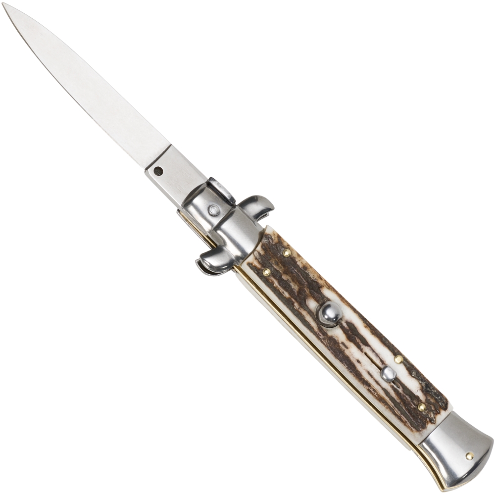 Stiletto spring knife handle deer horn
