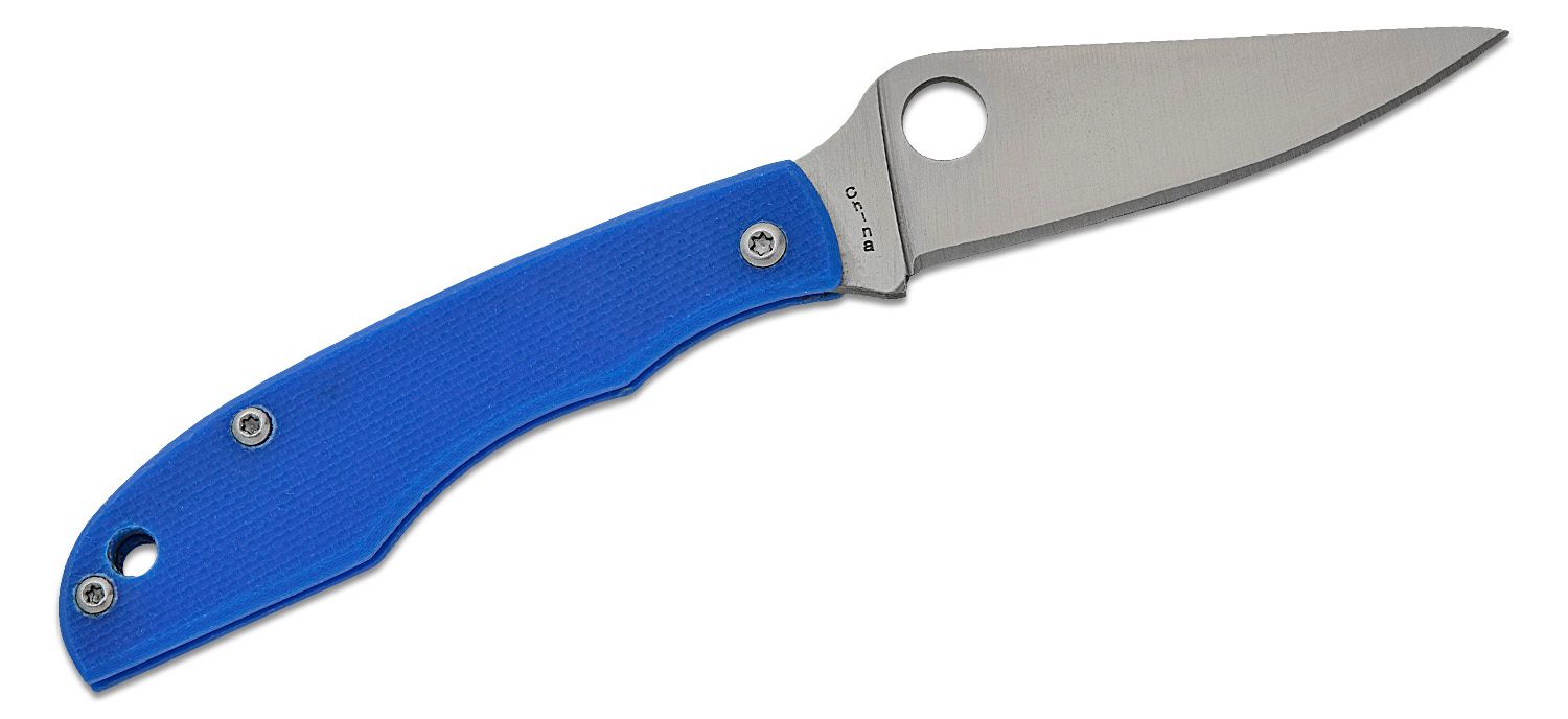 GrassHopper Miniatur, 12C27 Satin Plain Klinge, blauer G10 Griff