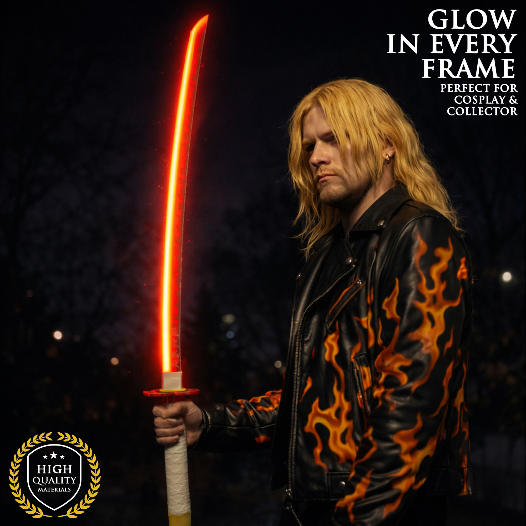 Demon Slayer Rengoku Kyoujurou Sword with Sheat (steel blade with LED luminous blade edge)