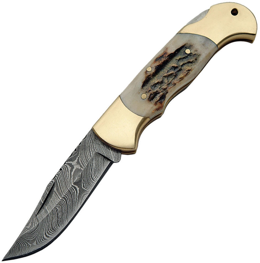 Damascus Knife, Lockback Stag