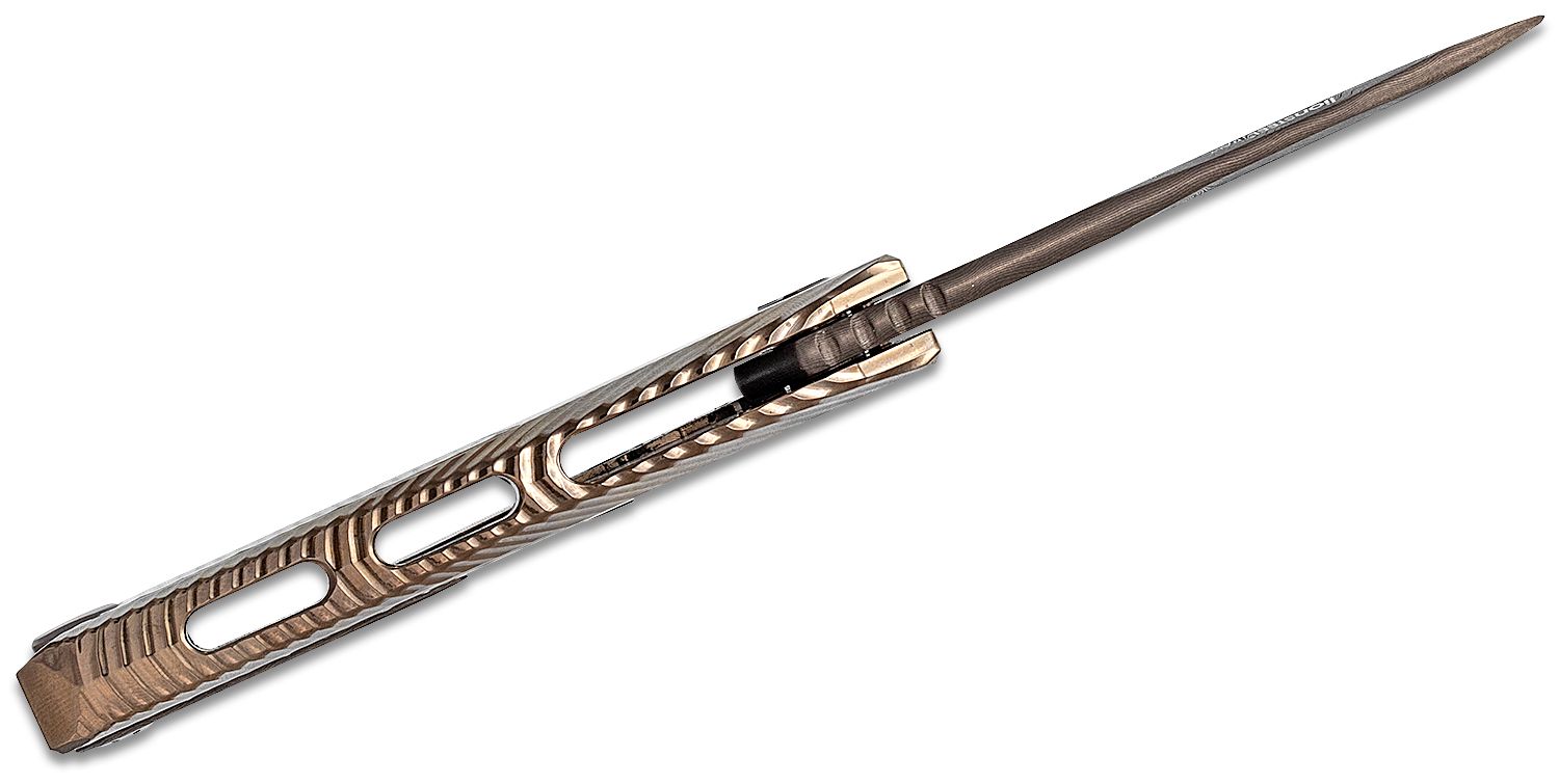 ROK DD GL, Nichols Scrambled Damascus-Klinge, Griff aus goldfarbenem Titan