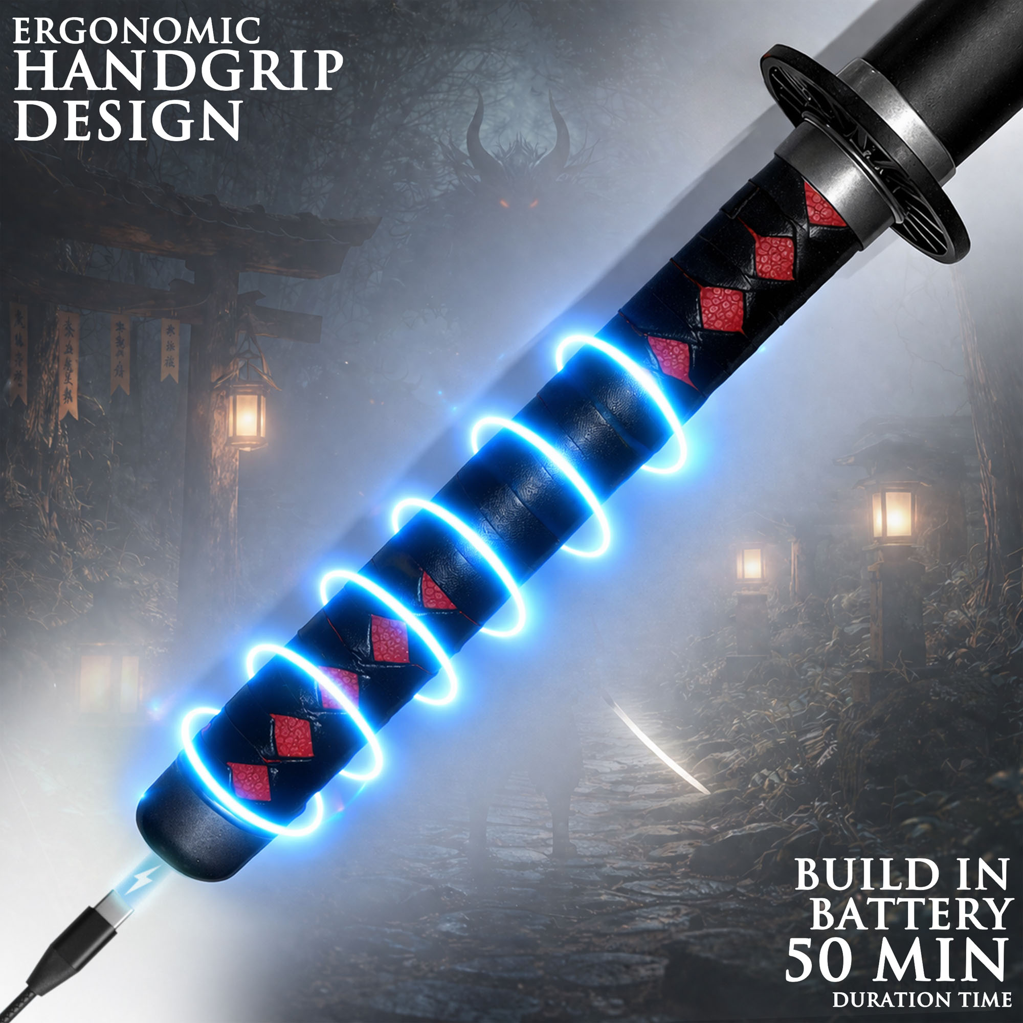 Demon Slayer – Tanjirou Kamados Nichirin-Katana mit Scheide (Stahlklinge mit LED-leuchtender Klingenkante)