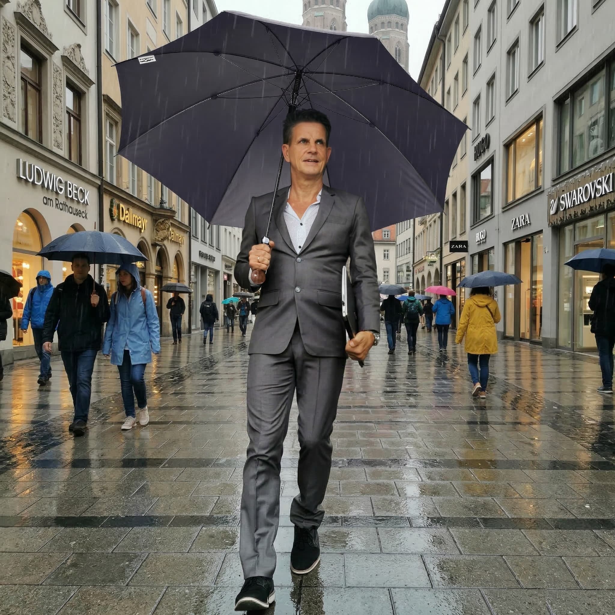 Sicherheitsschirm "XXL extra lang" Knaufgriff, Buche schwarz gebeizt