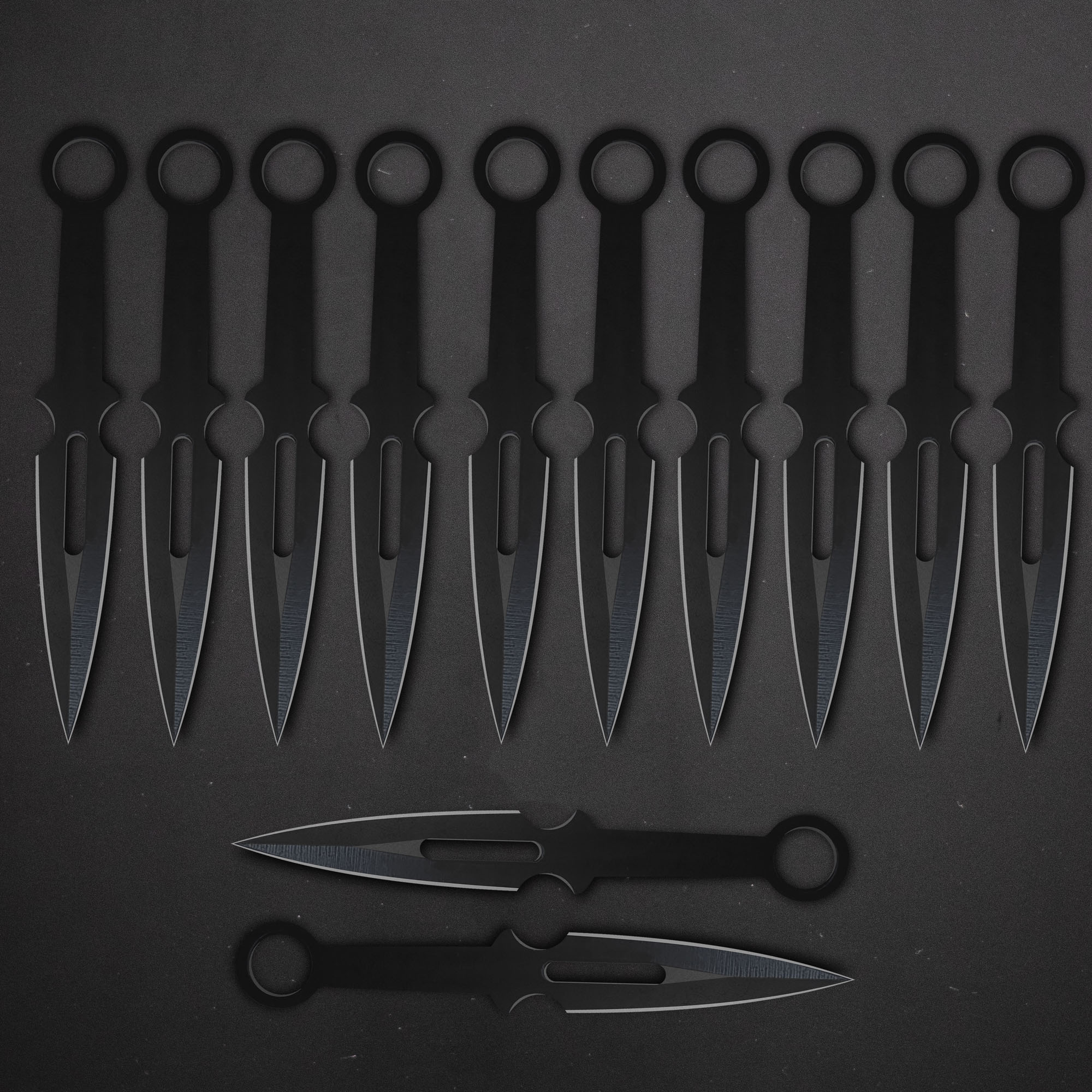12 black throwing knives with target
