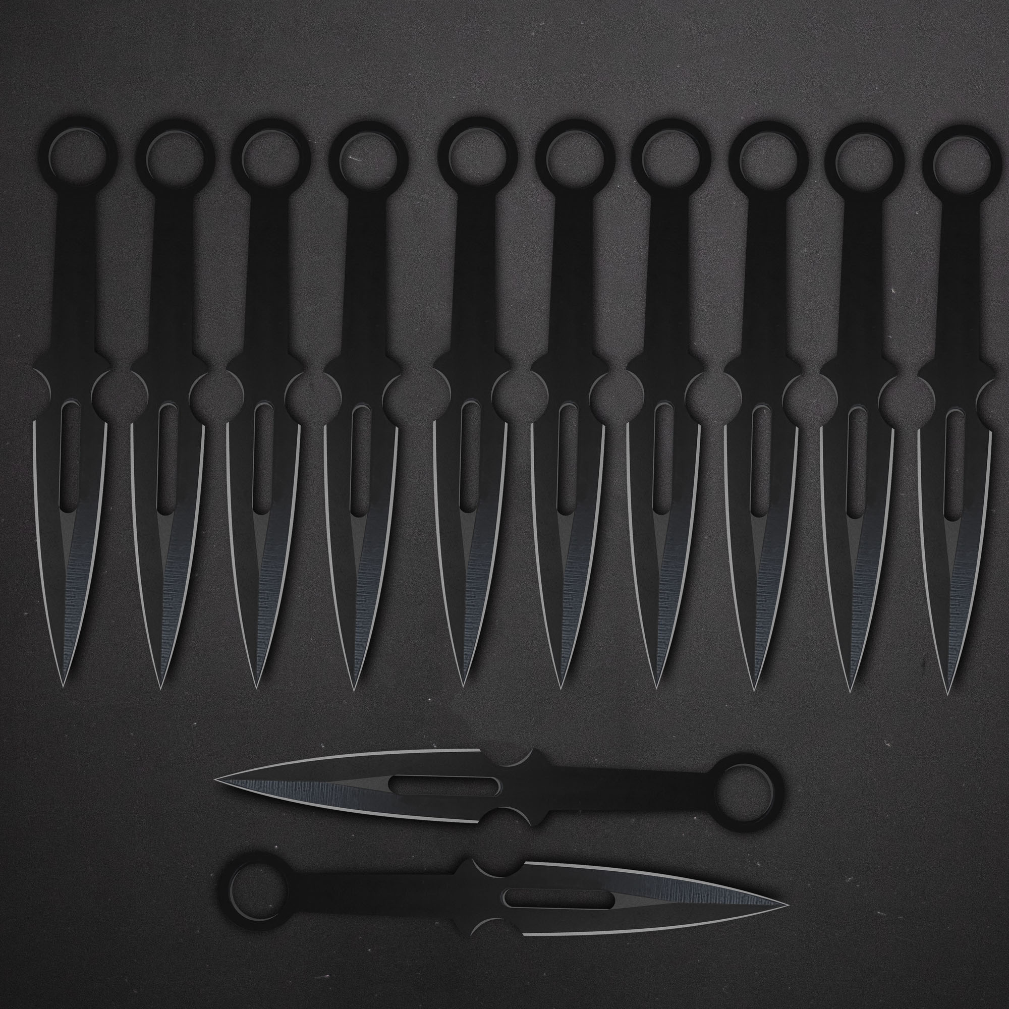 12 schwarze Wurfmesser mit Zielscheibe