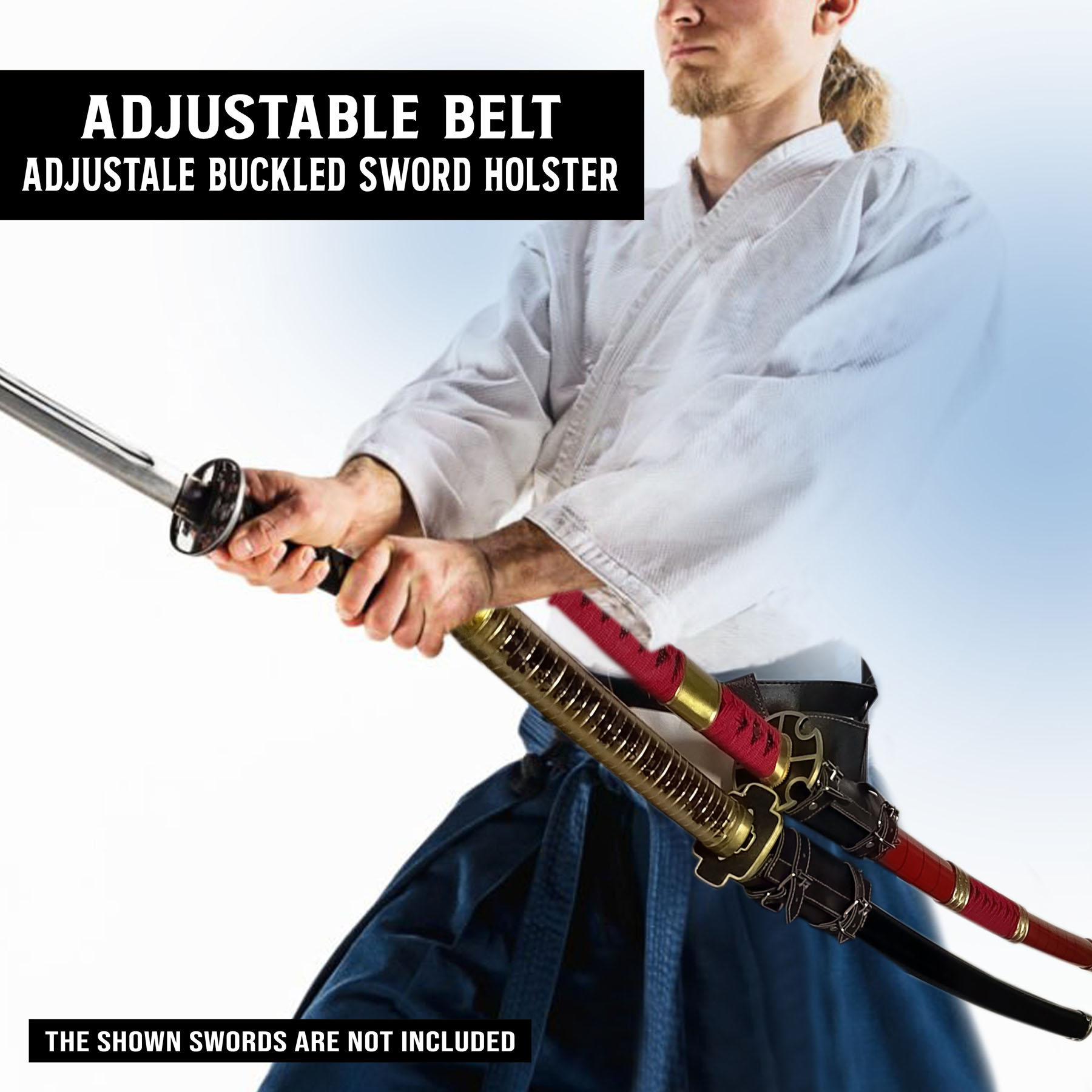 Belt sword holder for 2 swords on the same side, black