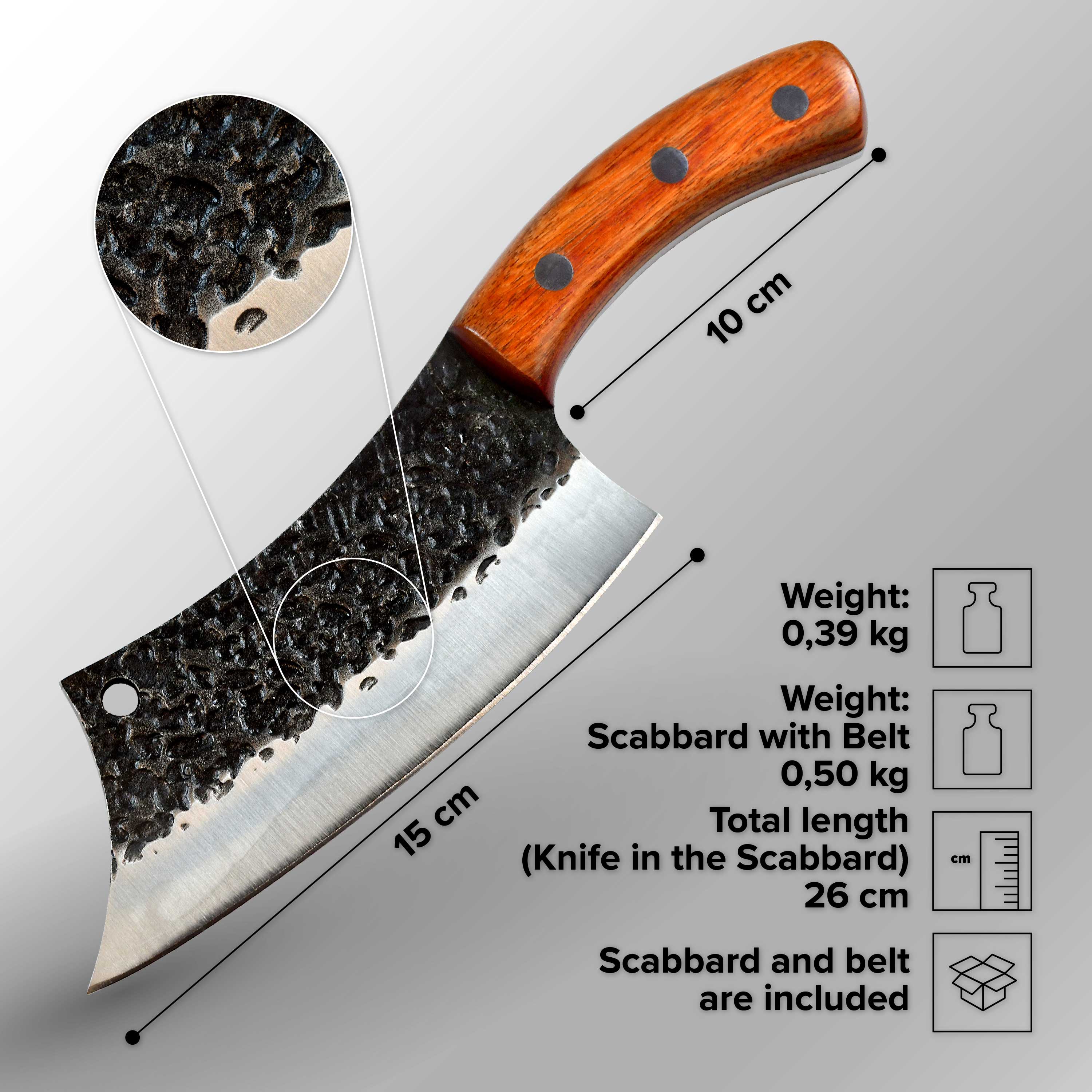 Hackmesser, serbisches Kochmesser mit Scheide Hackmesser, serbisches Kochmesser mit Scheide