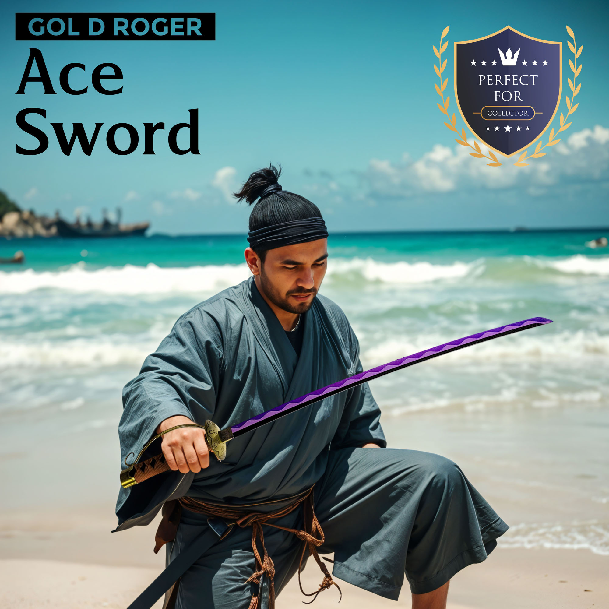 One Piece - Gol D Roger - Ace Sword with Sheath (Golden Handle) Handforged