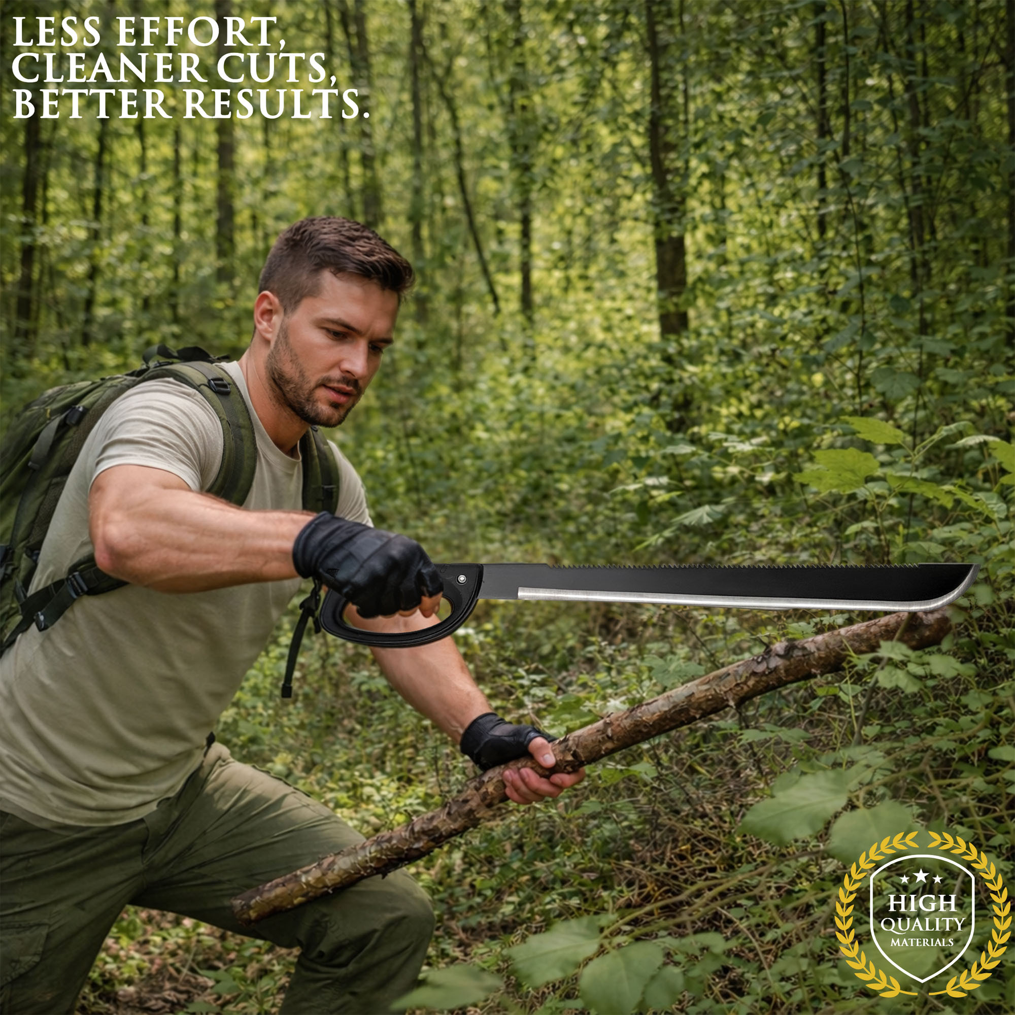 Heavy-Duty Bushcraft Machete with Sawback & Sheath