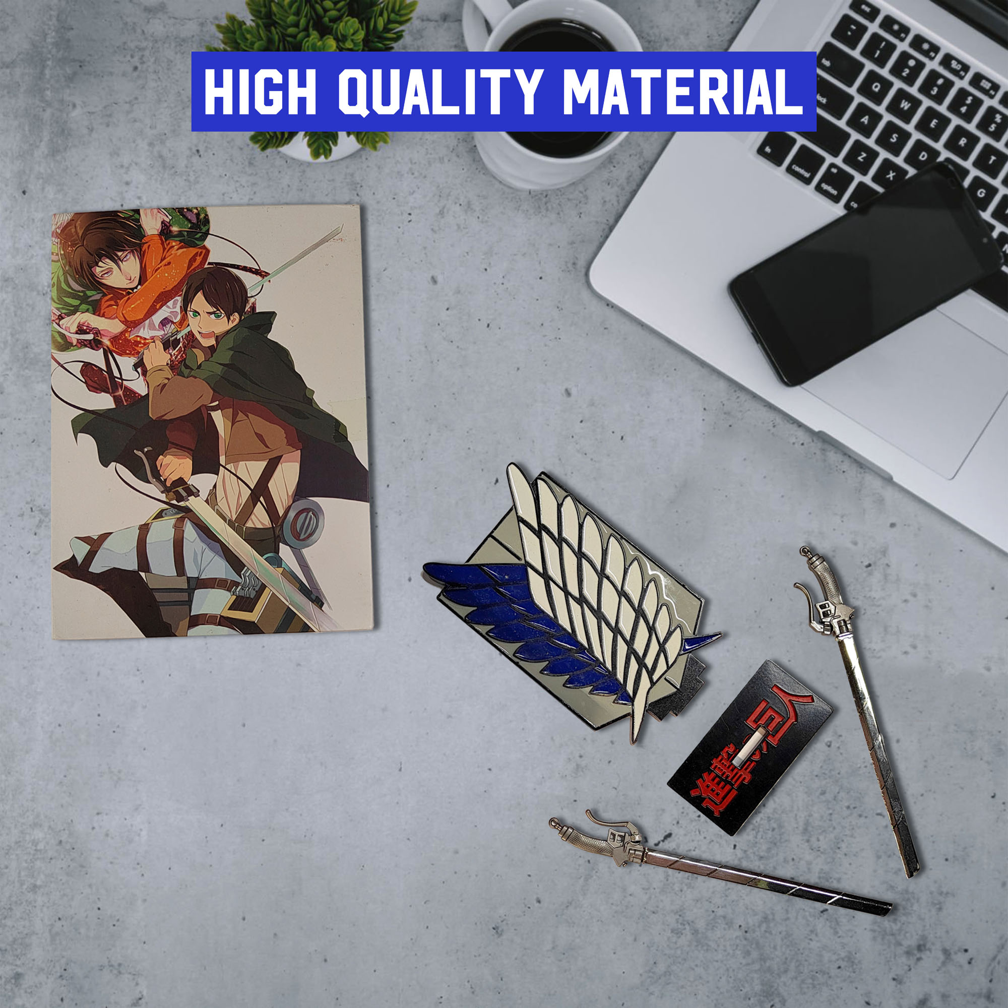 Attack on Titan – Dual ODM Gear Blade Letter Opener Swords with Wings of Freedom Stand