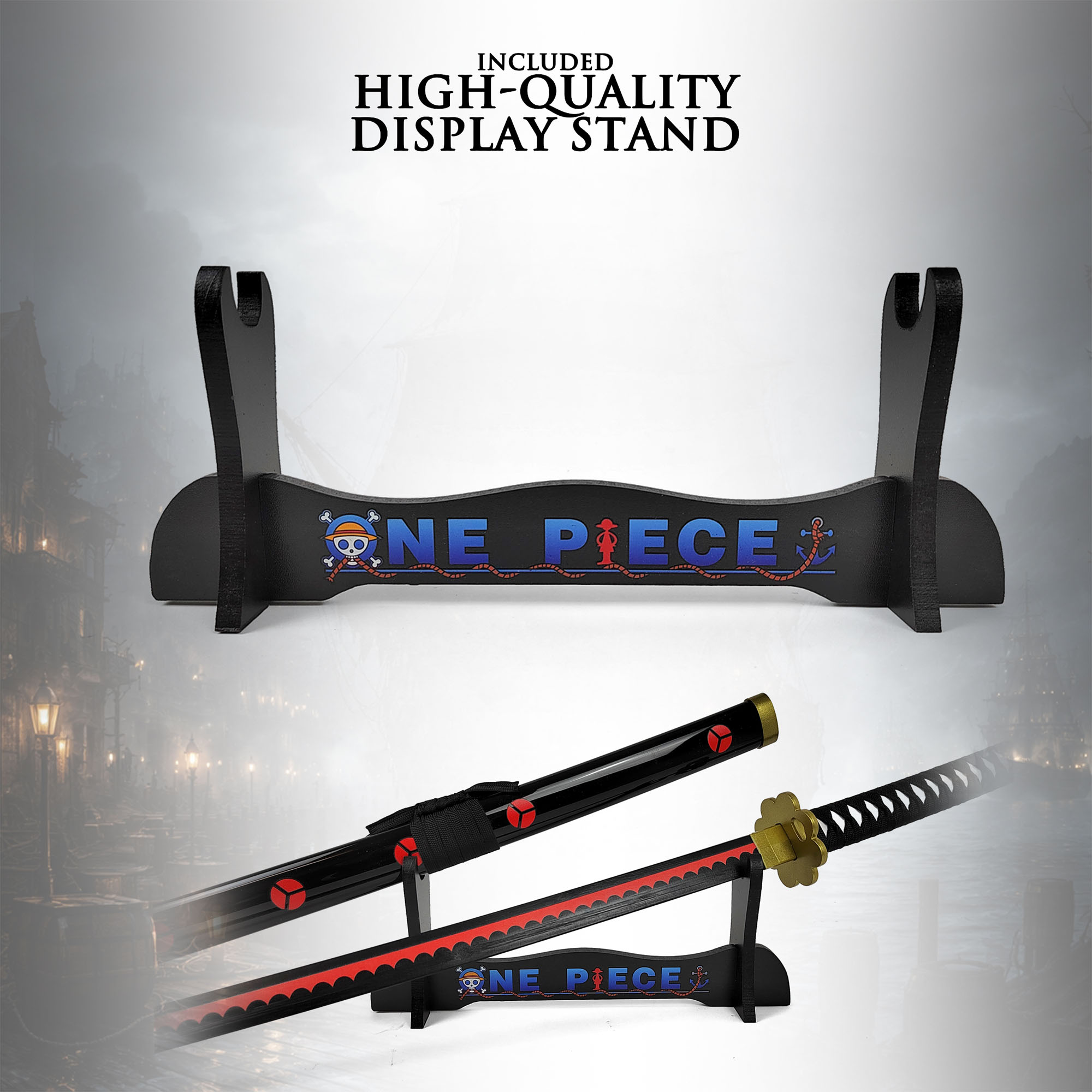 One Piece - Zoro's Shuusui Wooden Katana with Sheath and Stand