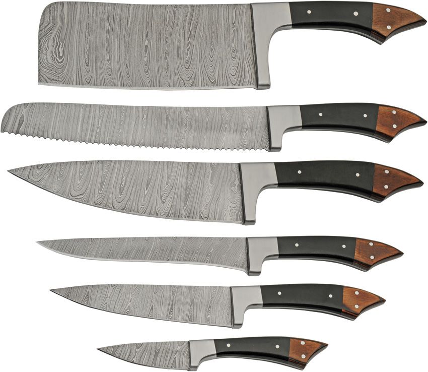 Damast Küchenmesser Set (6 Messer) mit Tasche
