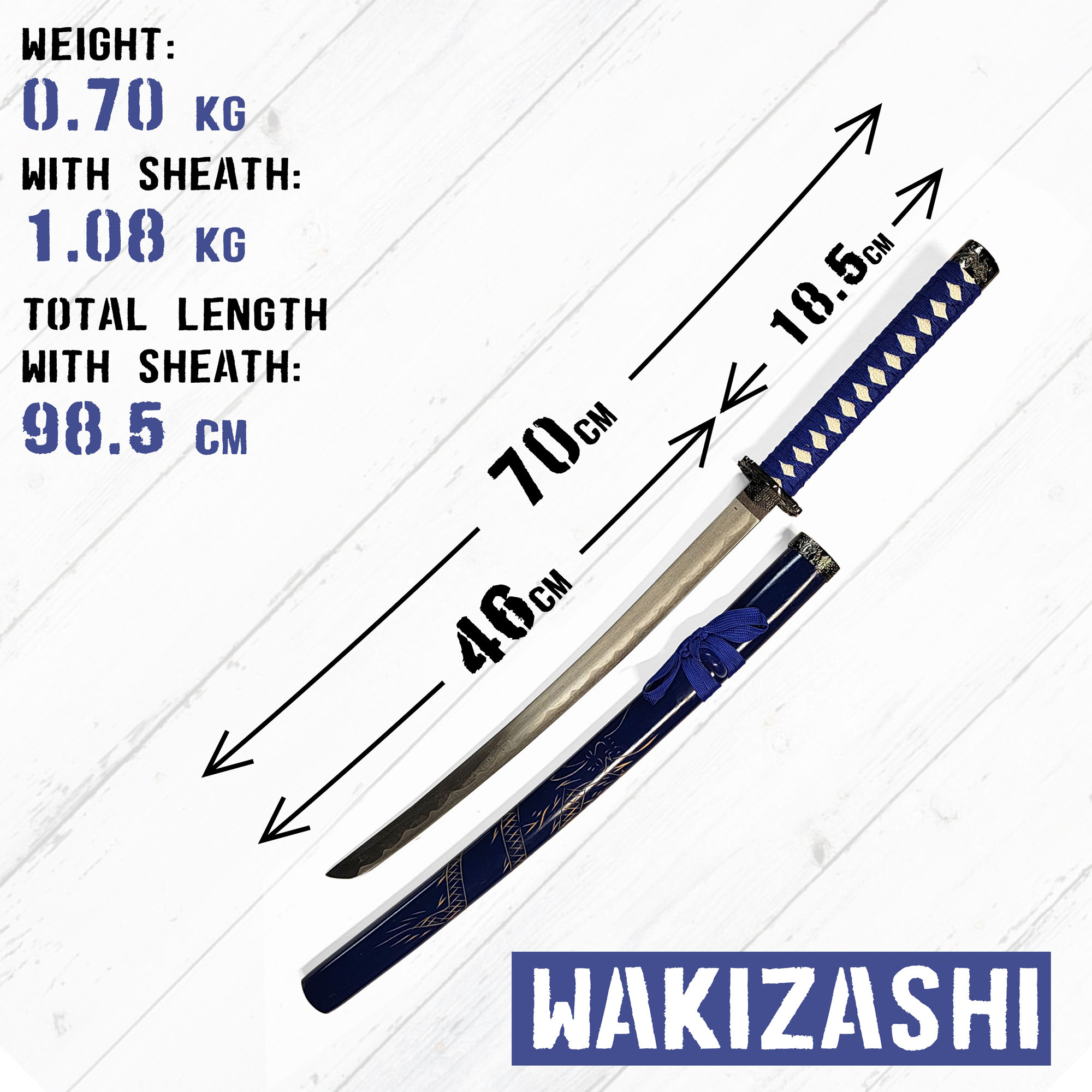 Samurai Sword Set of 3 with Stand - Blue (Katana, Wakizashi and Tanto)