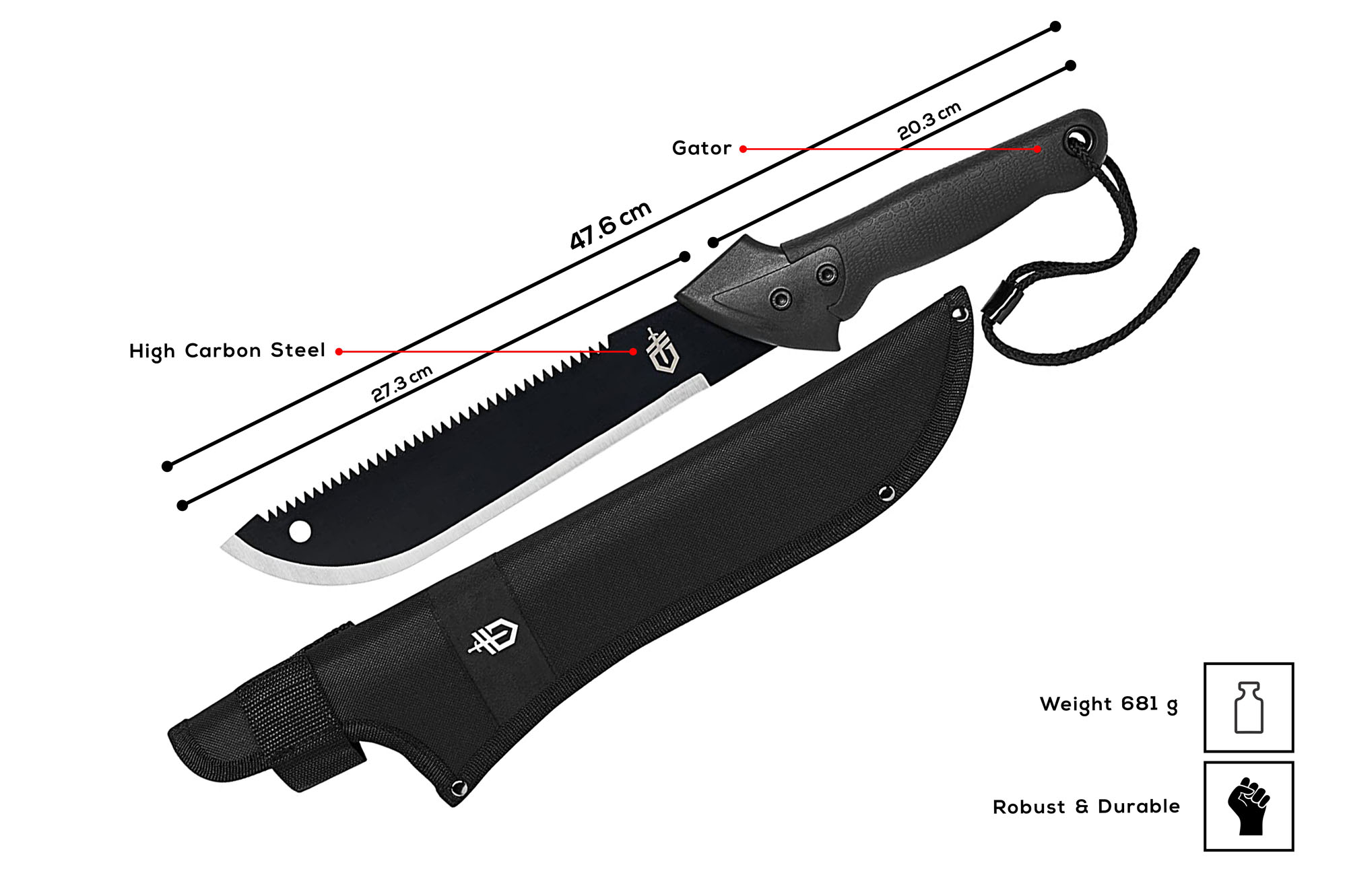Gator Machete Jr., Gator Griff, Sägerückenklinge